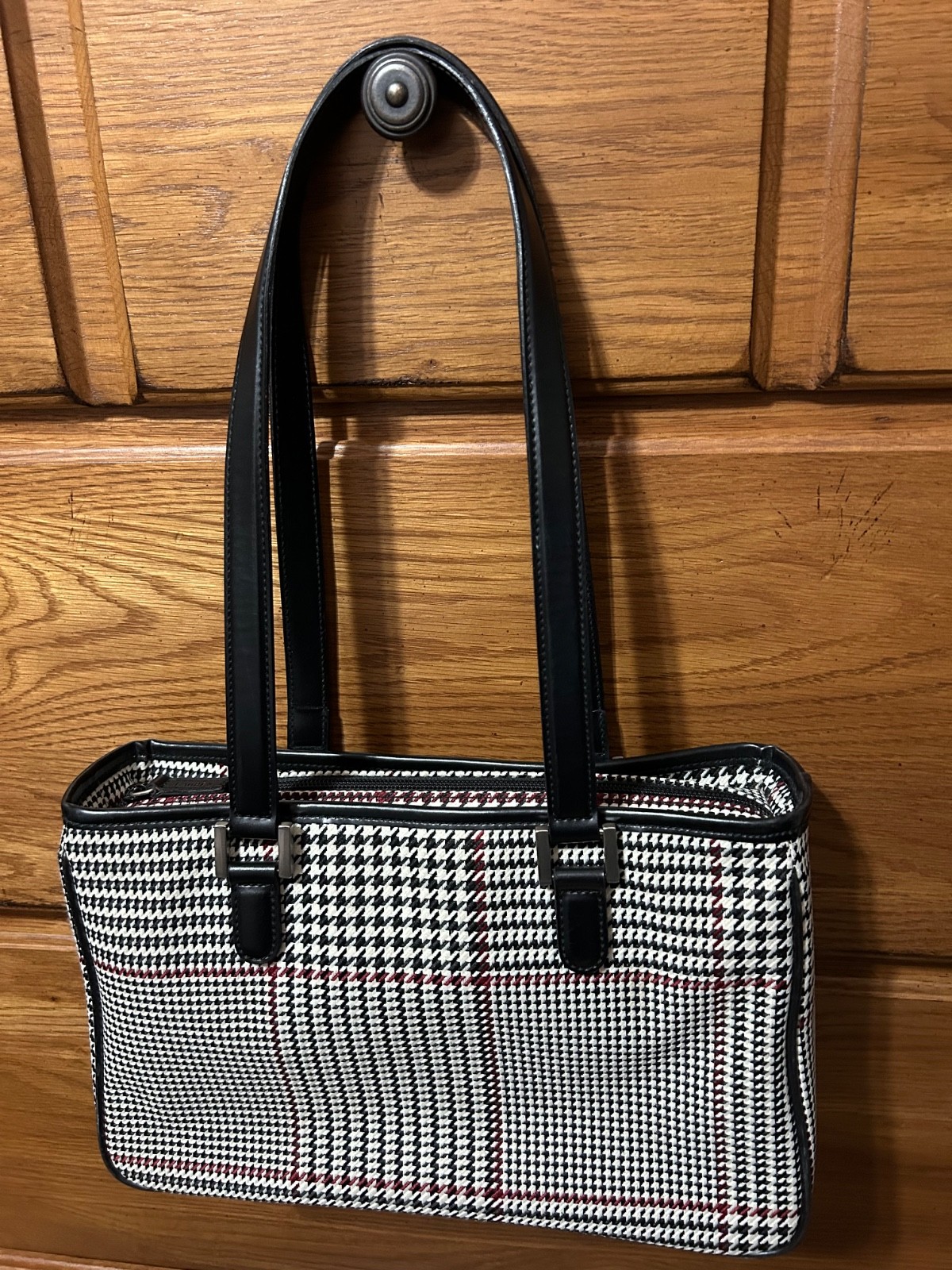 Lauren Ralph Lauren Houndstooth Shoulder Bag Black White Red Purse Fall Classic