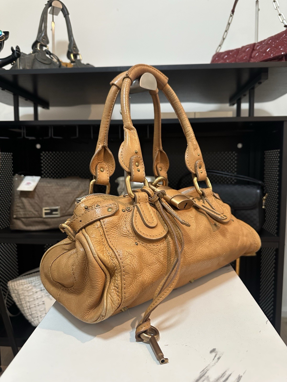 Chloé Paddington Tan Pebbled Leather Satchel Bag Padlock Zip Key + COA