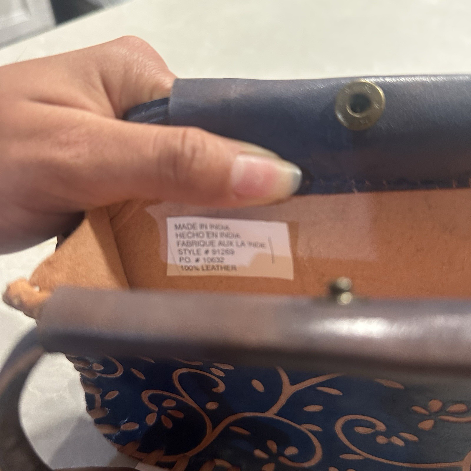 Artisan Navy Handstitched Leather Handbag Made in India
