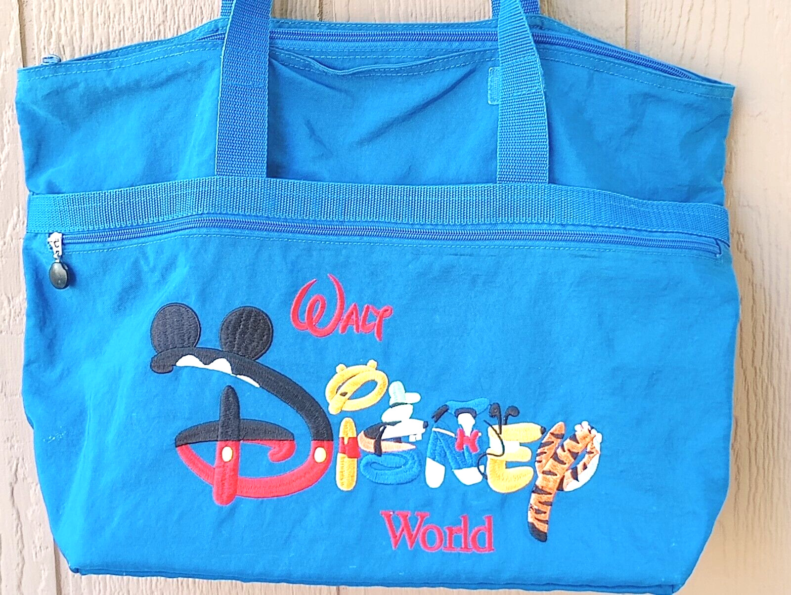 Walt Disney World Parks Authentic Nylon Tote Bag Handbag Blue Large Embroidered
