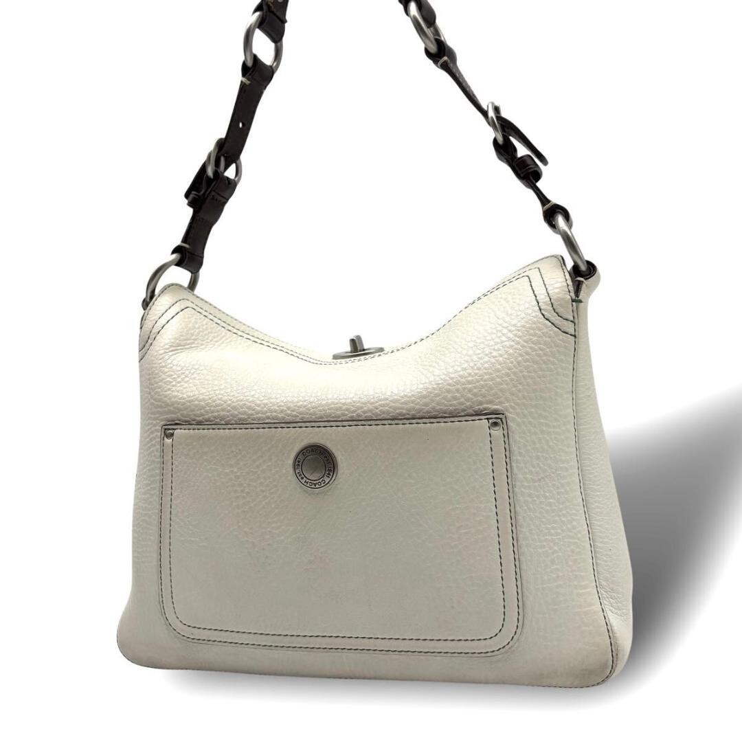 Coach Chelsea Hobo Shoulder Bag Ivory Pebbled Leather Turn Lock Women 28cm