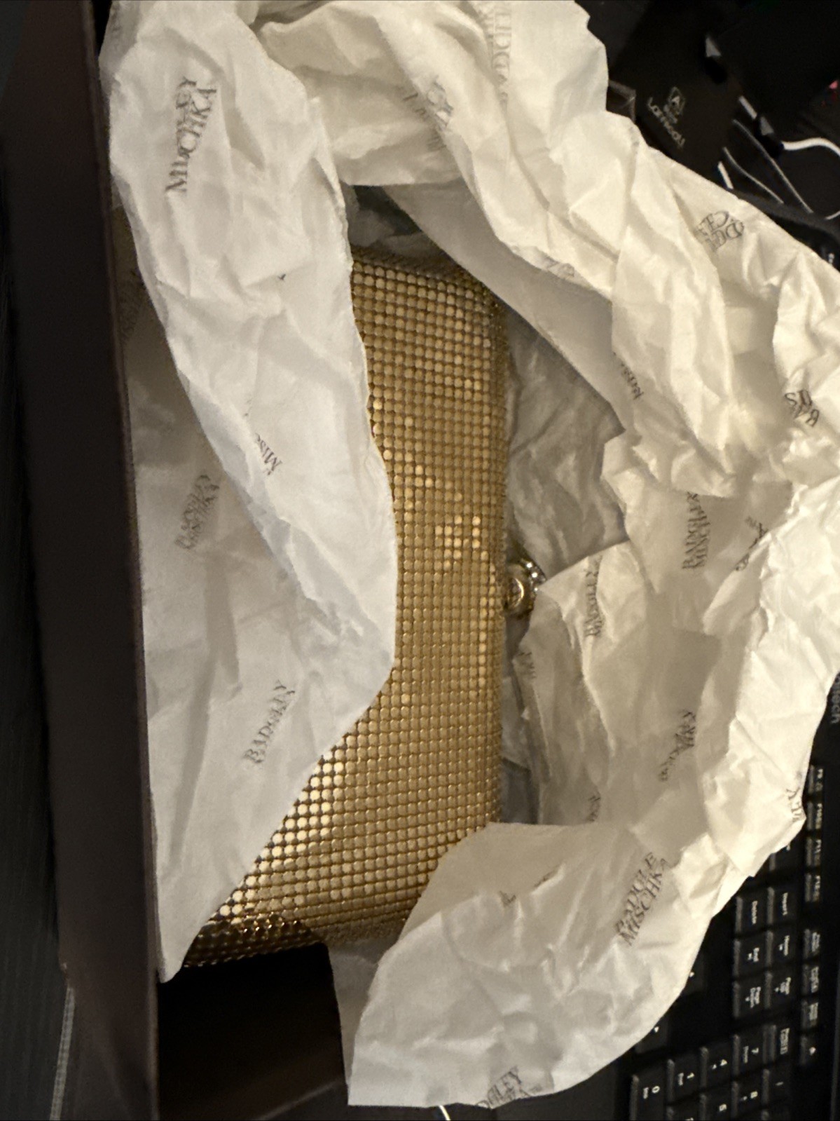 Badgley Mischka Carat Gold Mesh Clutch Evening Bag Crystal Clasp NWT BLBG-10213