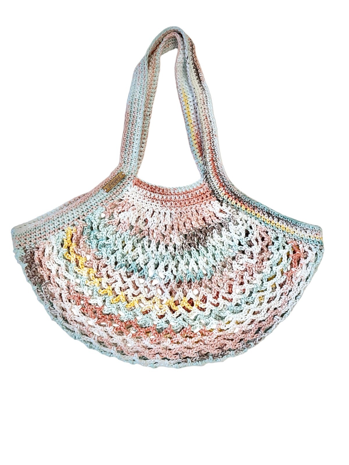 Tote Mesh Bag Sunlit Seafoam Colors Stretchable Crochet Brand New Handmade