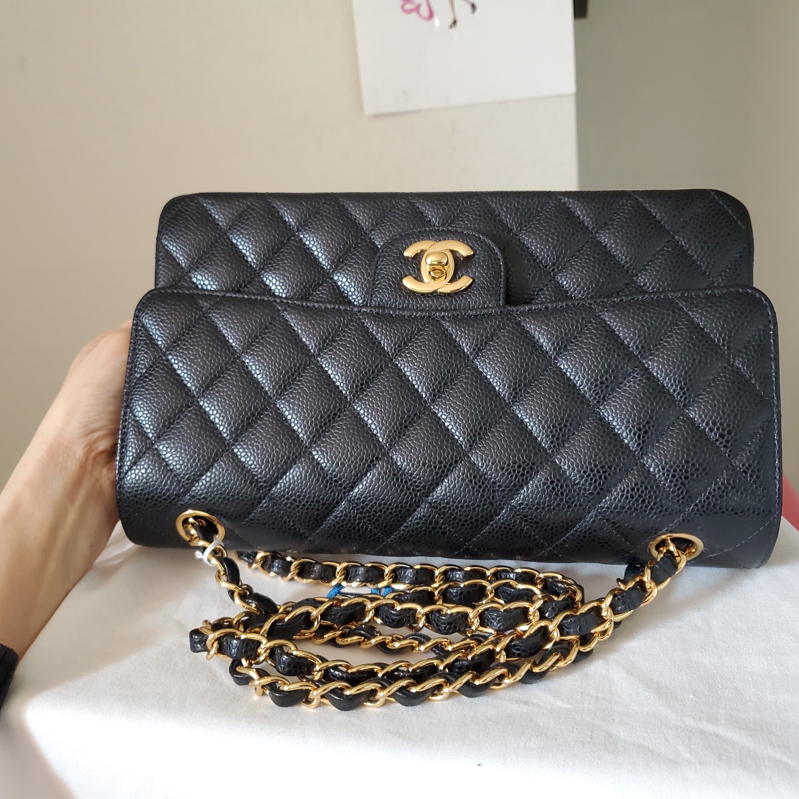 $11,700 CHANEL Classic Medium double Flap Bag black ca.viar gold hw Receipt 2019