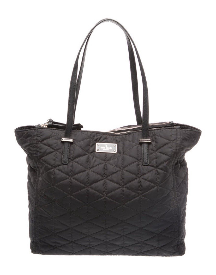 kate spade new york Black Quilted Zip Tote Bag Lined Silver Hardware
