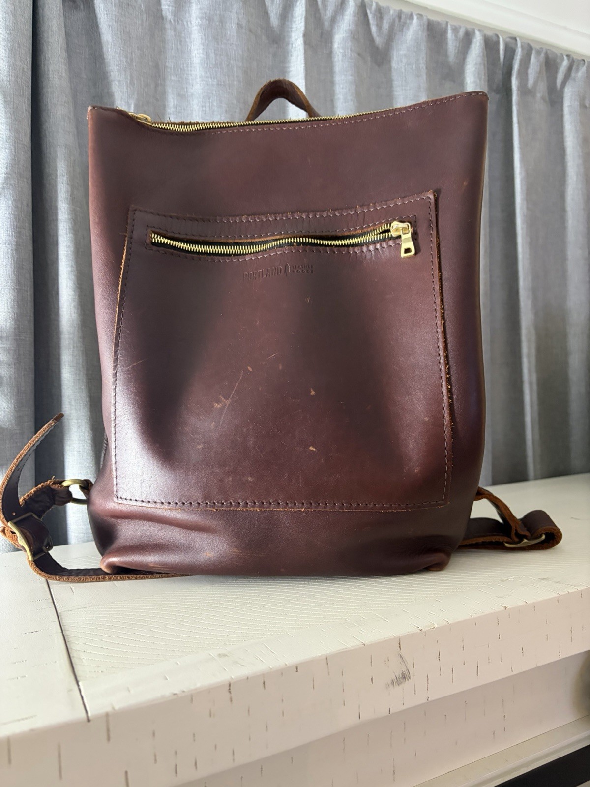 Portland Leather Goods Women’s Brown Backpack Zip Top Front Pocket Gold Hardware