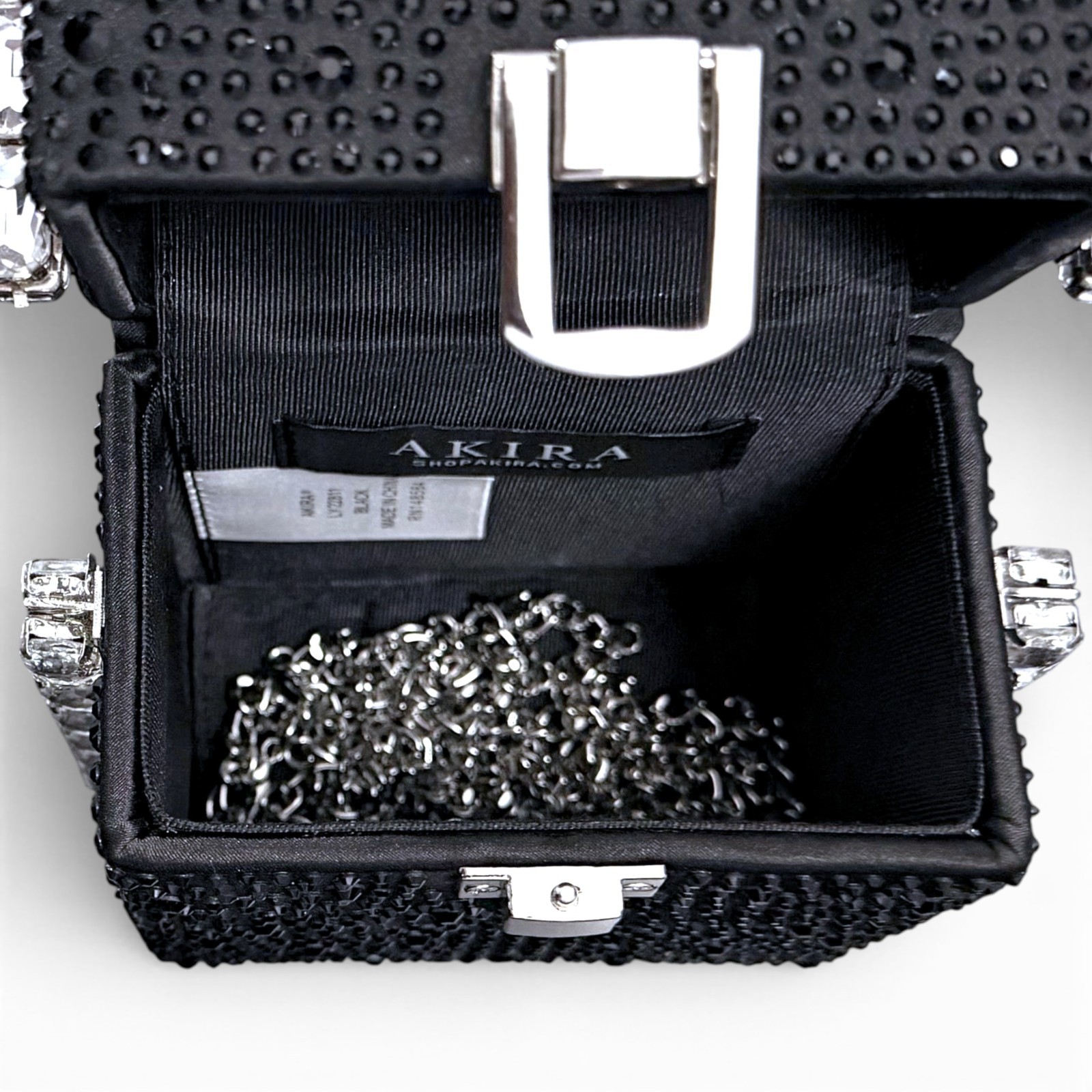 NEW Black Rhinestone Box Purse Top Handle Convertible Chain Evening Clutch
