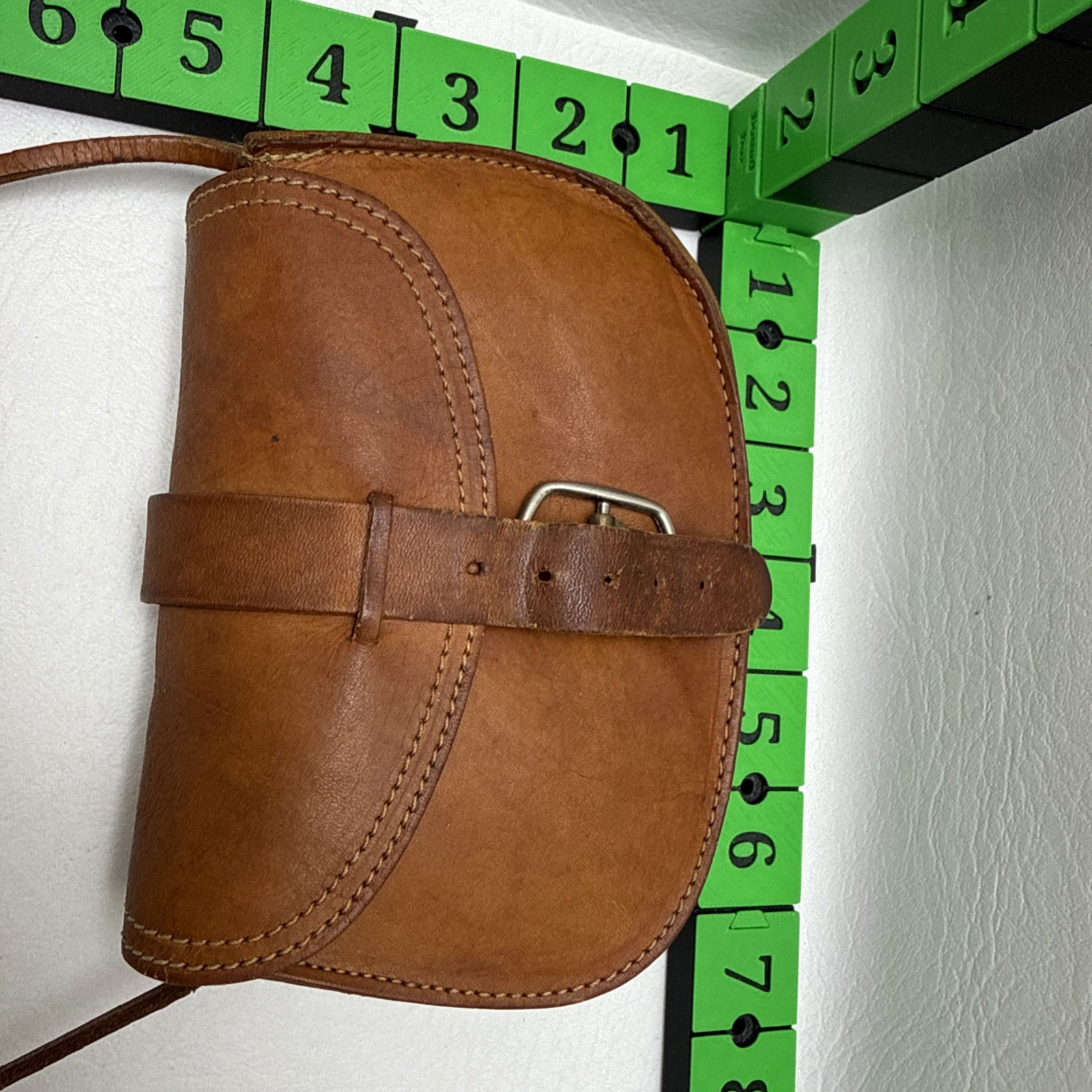 Small Vintage Tan Leather Crossbody Equestrian Style Buckle Made In Brazil