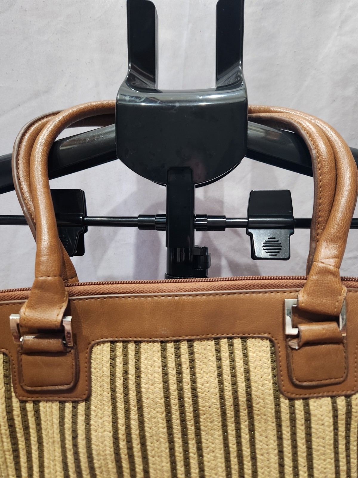 Liz & Co., Brown-Beige Stripe Top Handles Handbag 15in x 8.5in x 3in