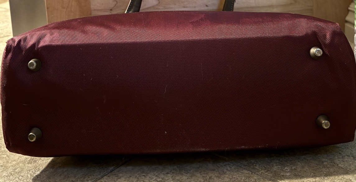 Chaps Burgundy Tote Bag, Zip Top, Brown Faux Leather Double Handles, Gold HW