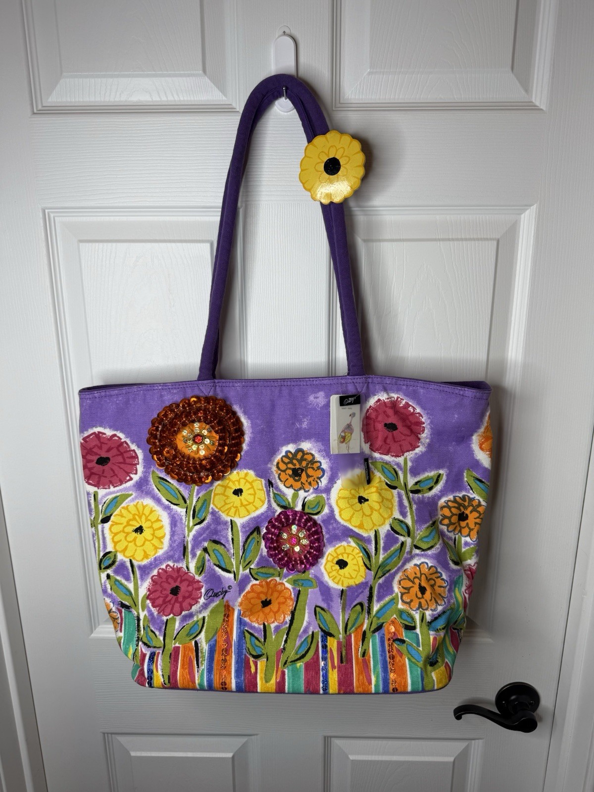 Anne Ormsby Sand & Sun Sequin Flower Theme Tote Beach Bag Charm 18″x 14″ NWT