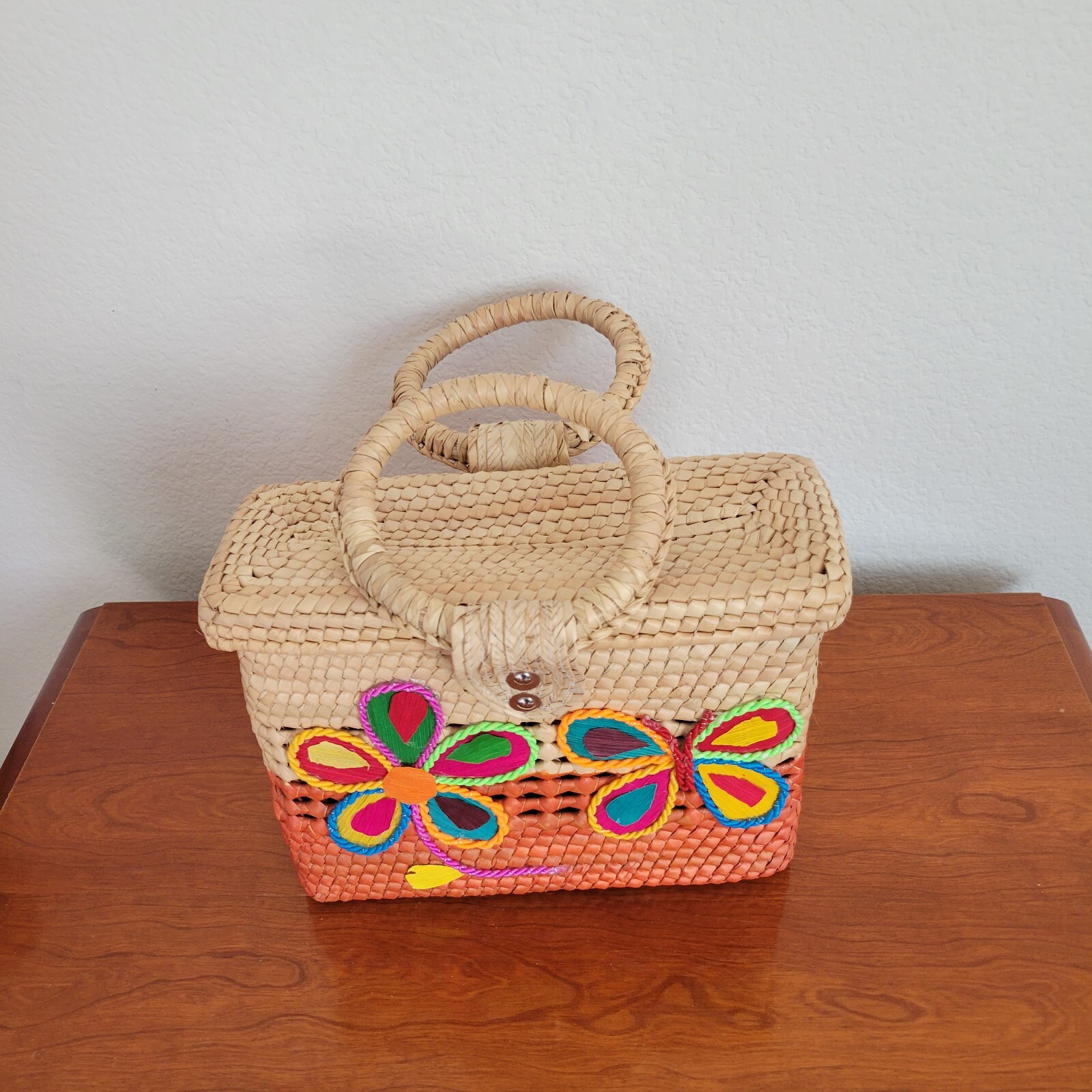 Mexican Artisan Handmade Woven Bag, Multi-Color 10in x 8.5in x 4in. Medium