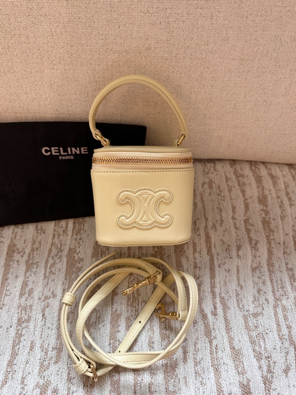 CELINE Triomphe Smooth Calf Leather Mini Top Handle Bag Butter