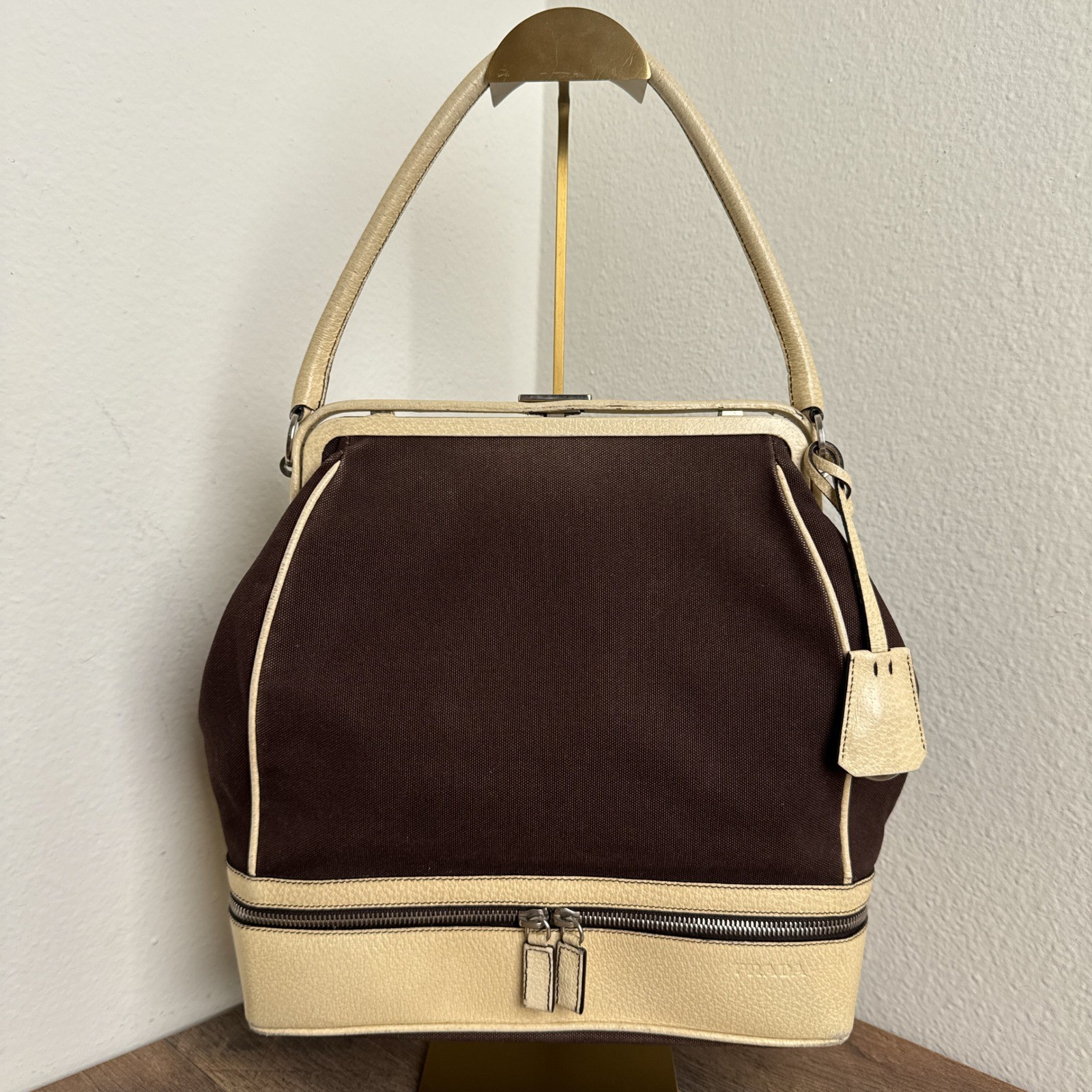 Vintage Prada Canapa Cerniera Bag Brown Beige With COA Made In Italy