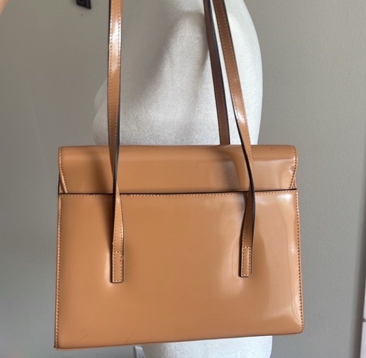 90s Classic Minimal Camel Leather Shoulder Bag