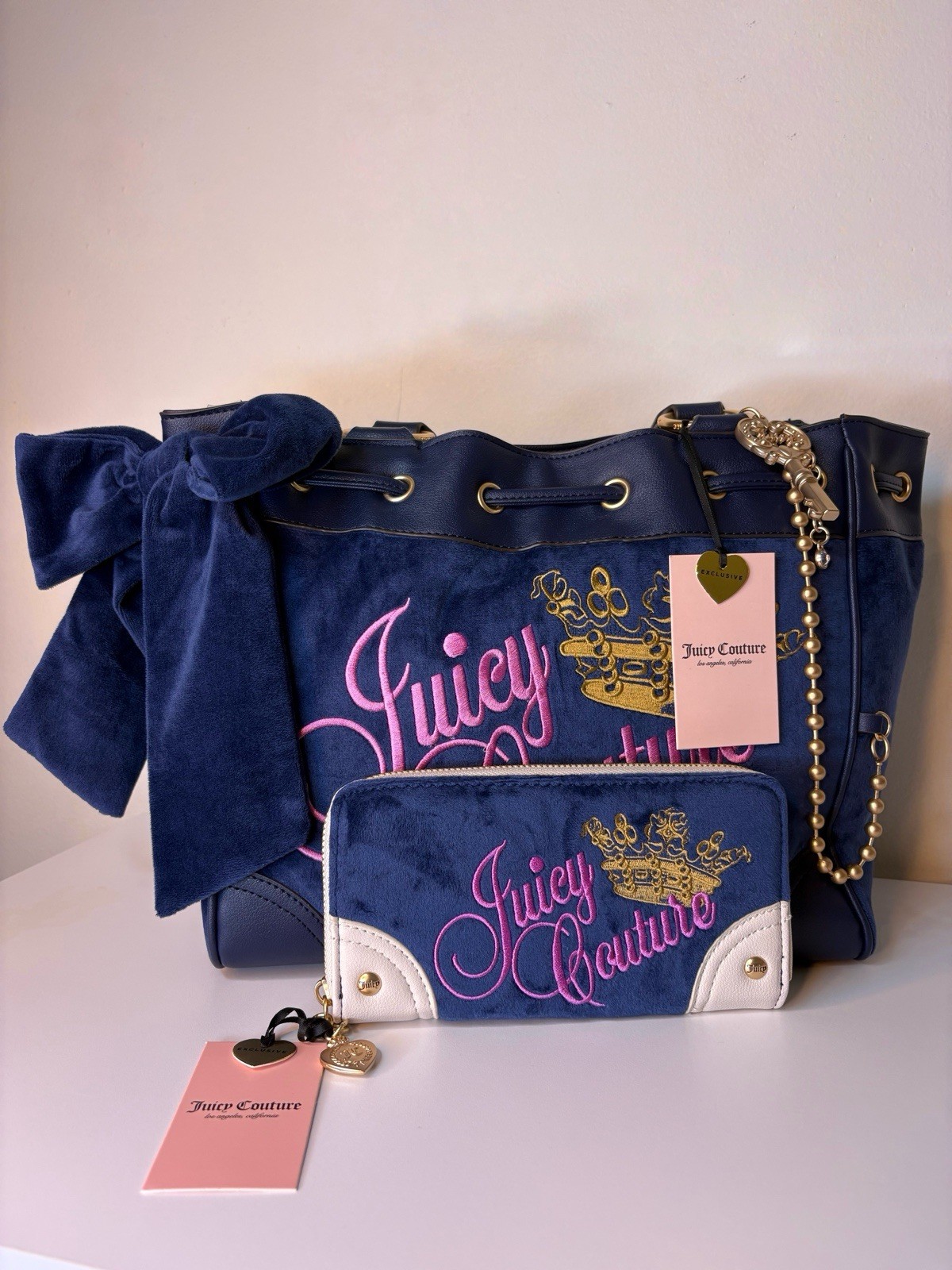 Juicy Couture Blue Velour Lovers Club Tote Bag & Matching Wallet Set NWT Y2K