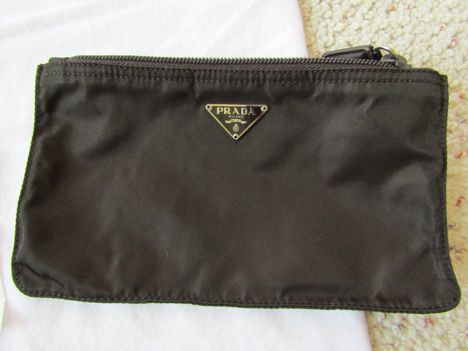Prada Milano Tessuto Abano Dk Brown B7276 double handle handbag & cosmetic bag