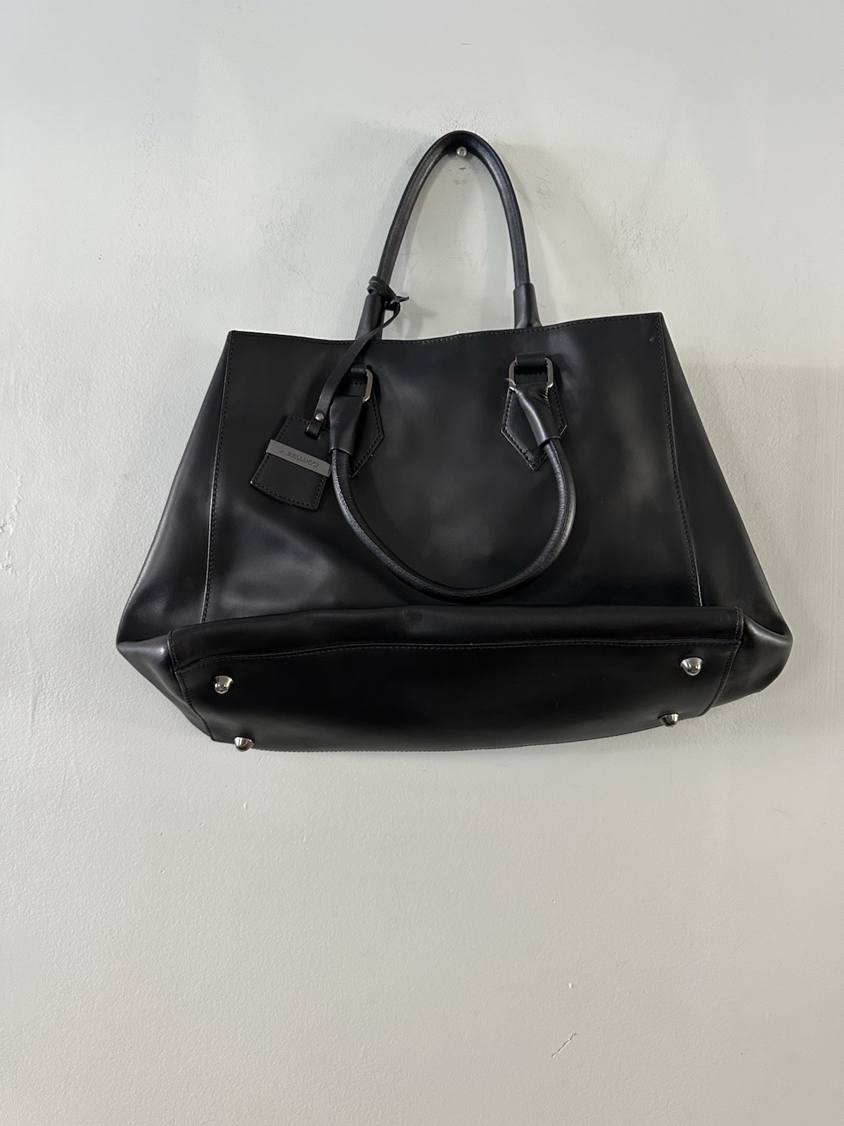 A Bellucci Leather Black/ Red Tote Handbag Double Straps Grommets Rock Chic