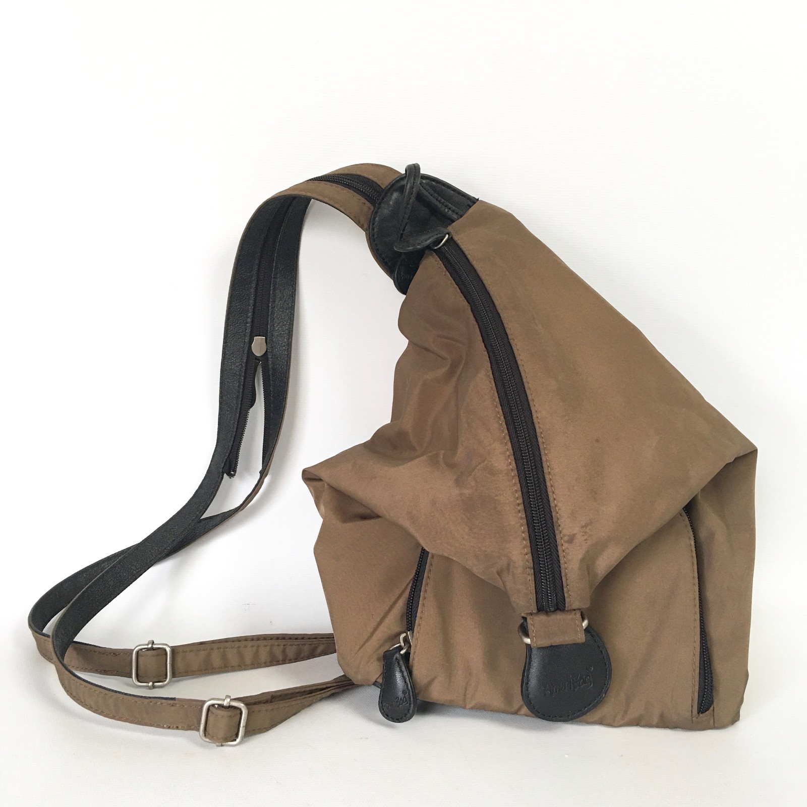 AmeriBag Sling Bag Brown Nylon Crossbody Black Trim Healthy Backpack Purse