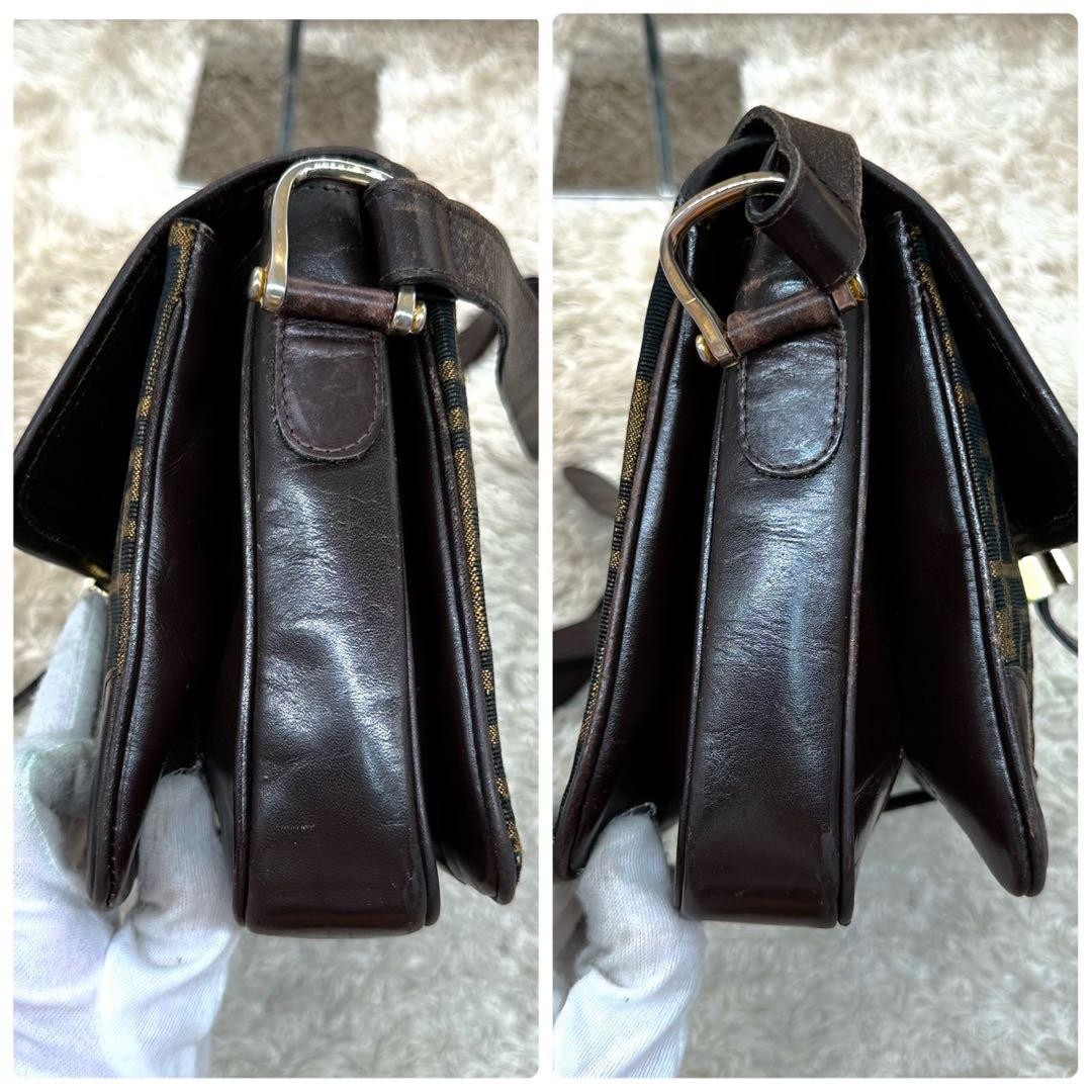 Fendi Zucca FF Monogram Shoulder Bag Vintage Classic Flap Canvas Leather Brown