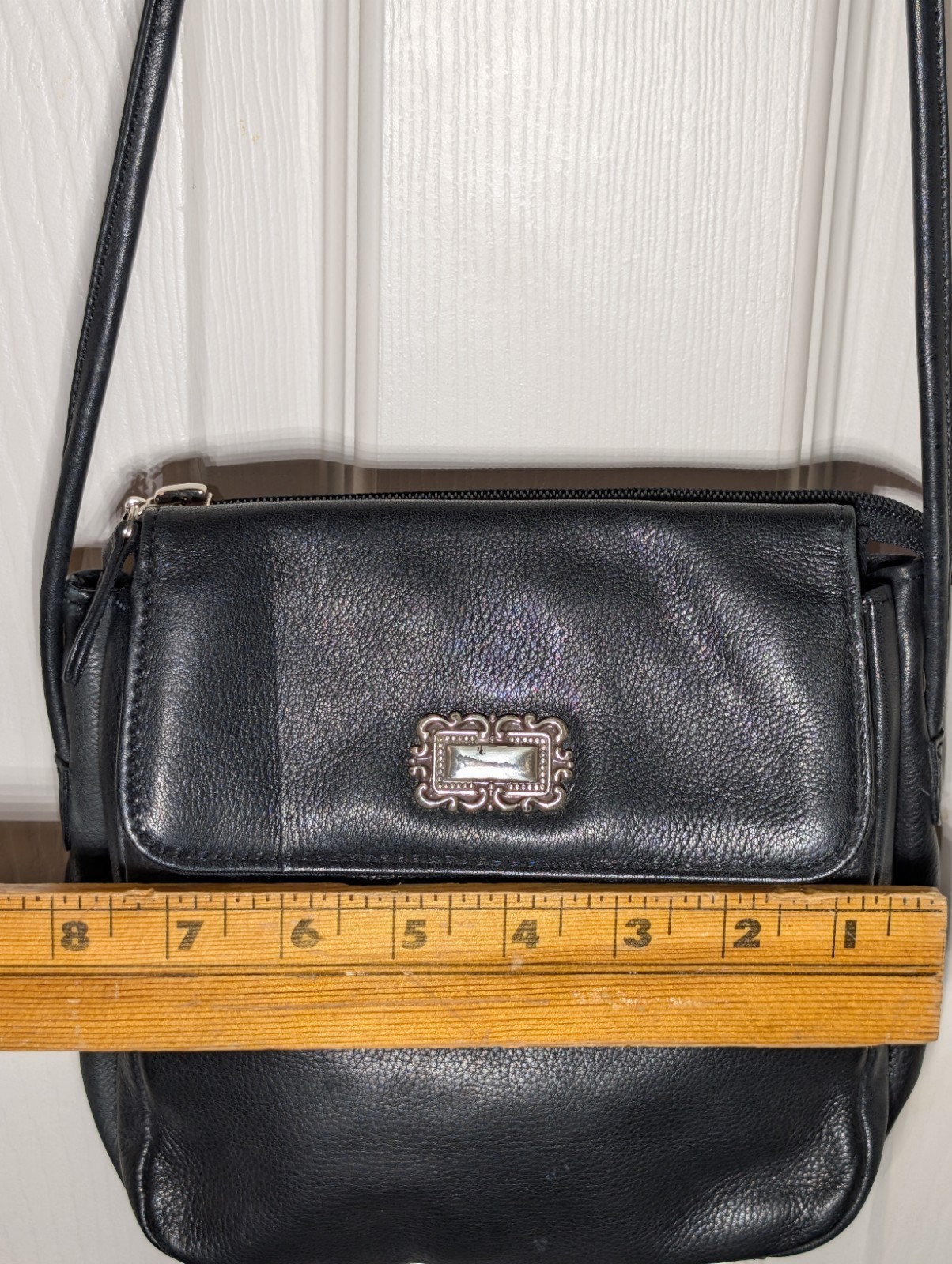 Vintage Fossil Crossbody Bag Purse black Smooth Calf Leather Organizer Flap