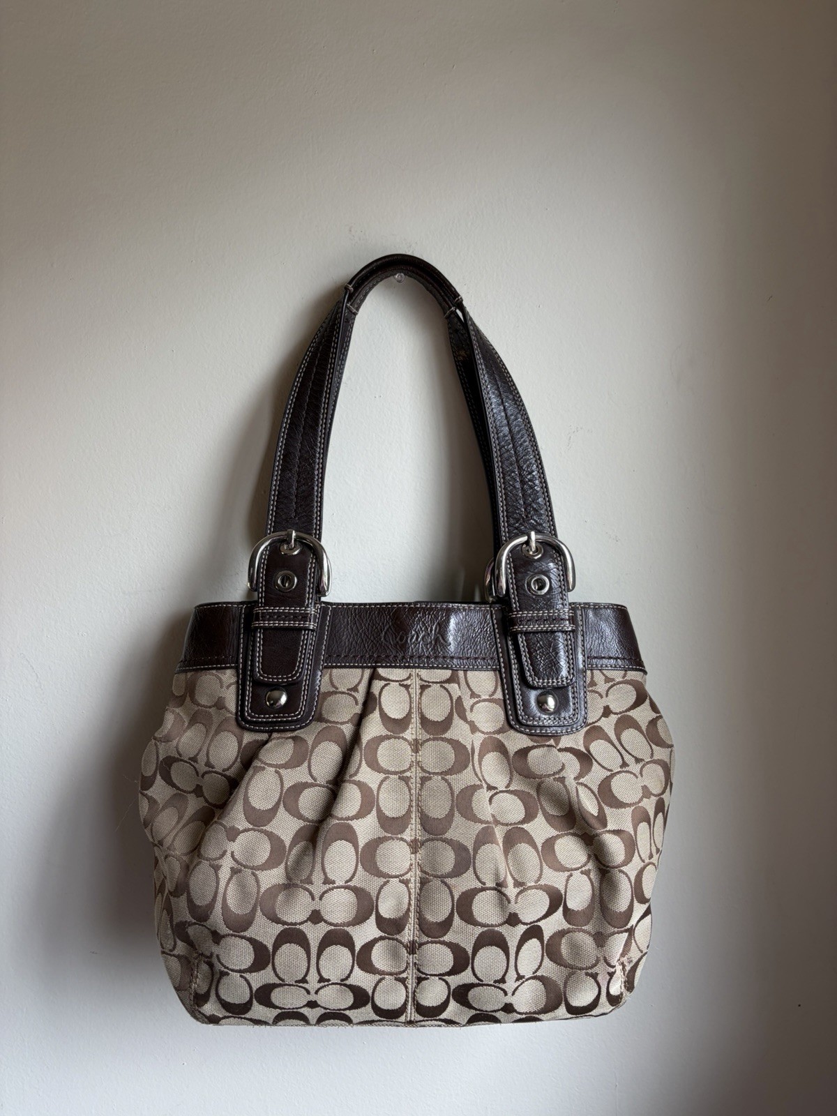 Vintage 2000s Y2K Brown Coach Soho Pleated Signature Tote