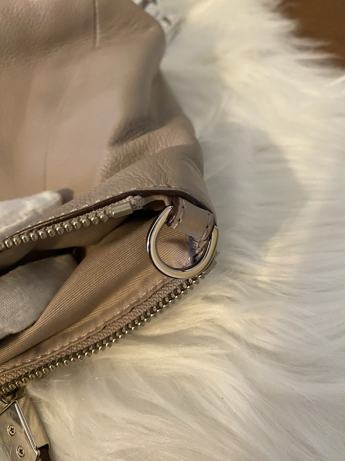 Coach Dove Gray Pebbled Leather Satchel Top Handle Zip, Silver Hardware Hang Tag