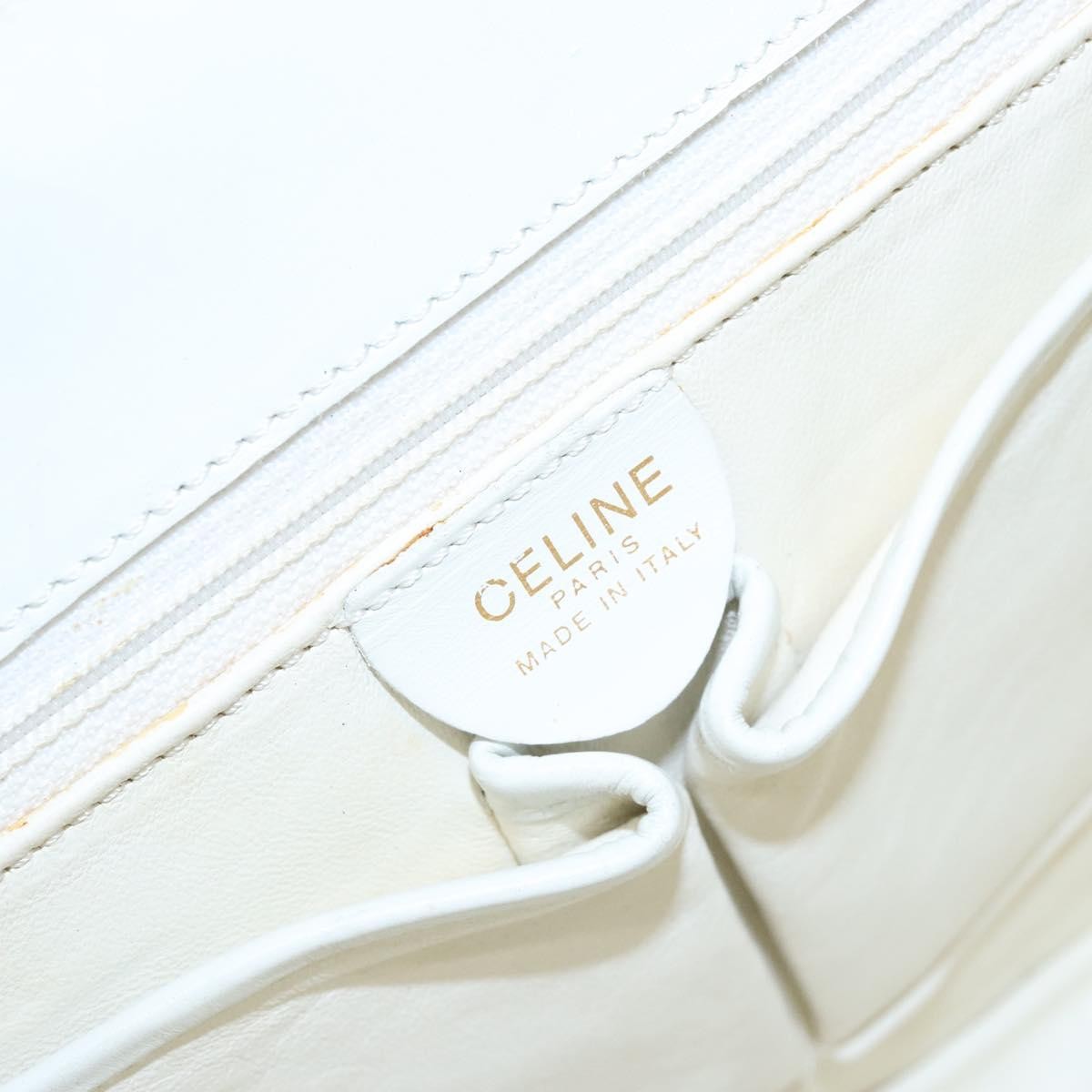 CELINE Shoulder Bag Leather Gold White Auth 138388