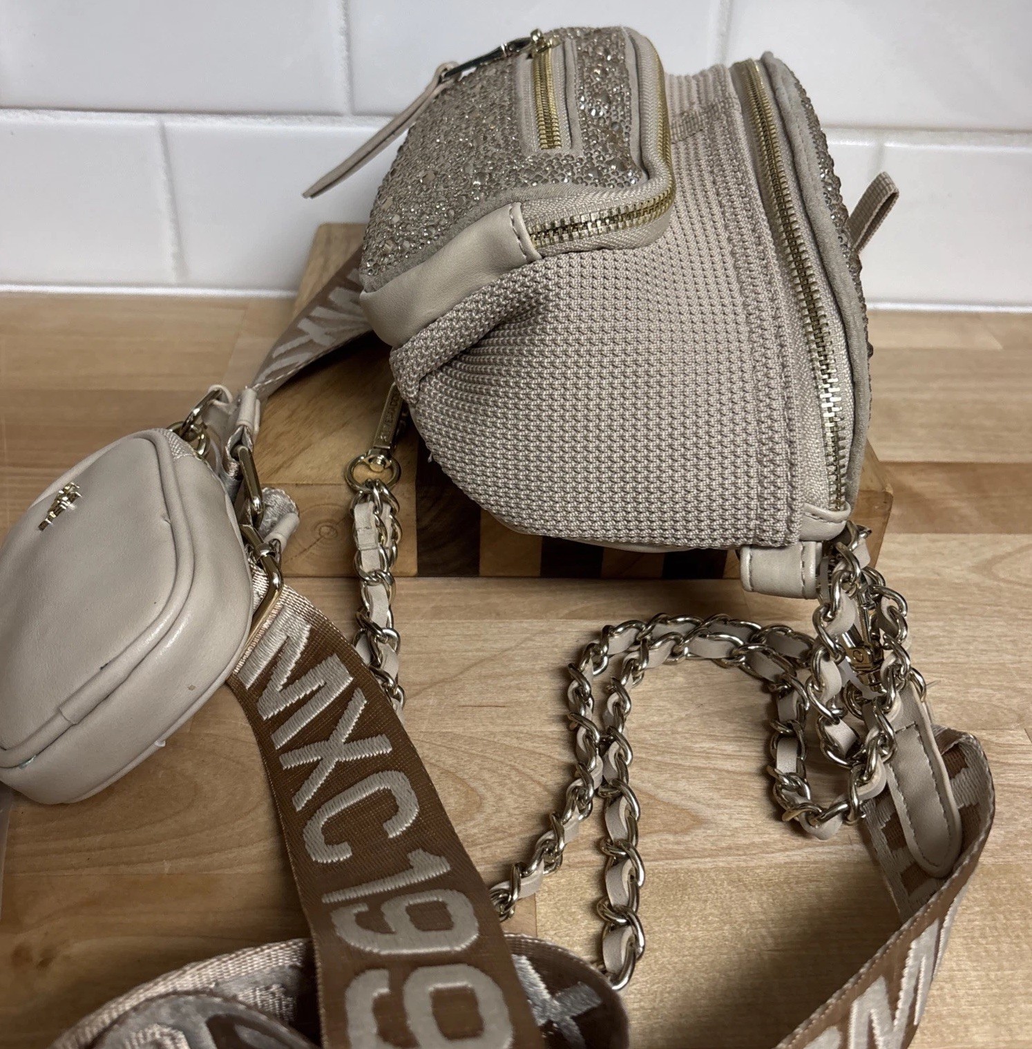 Steve Madden Maxima Rhinestone Convertible Belt Sling Crossbody Bag Blush NWOT