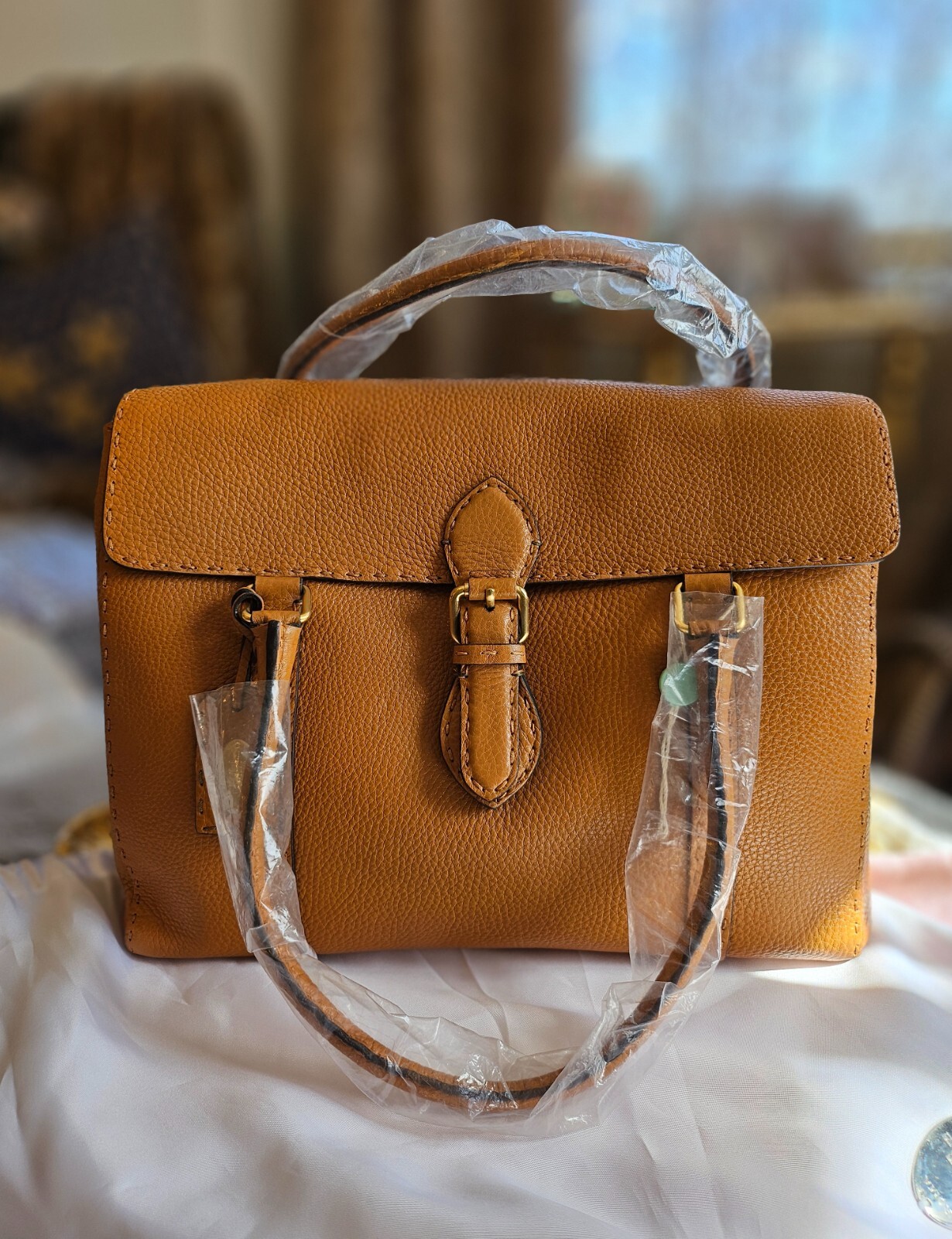 $3K FENDI Large Selleria Linda Bag, orange brown, NEW