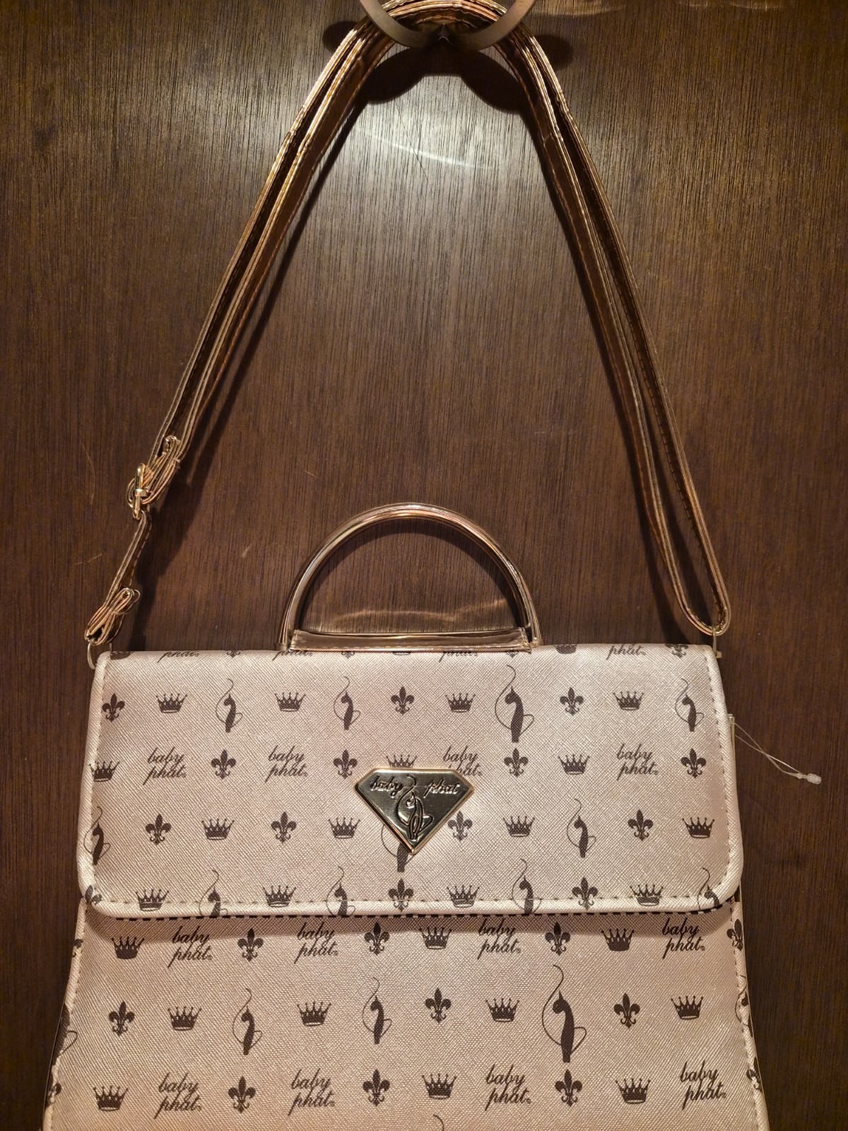 Vtg Baby Phat Metallic Rose Gold Pink Top Handle Crossbody Monogram Handbag
