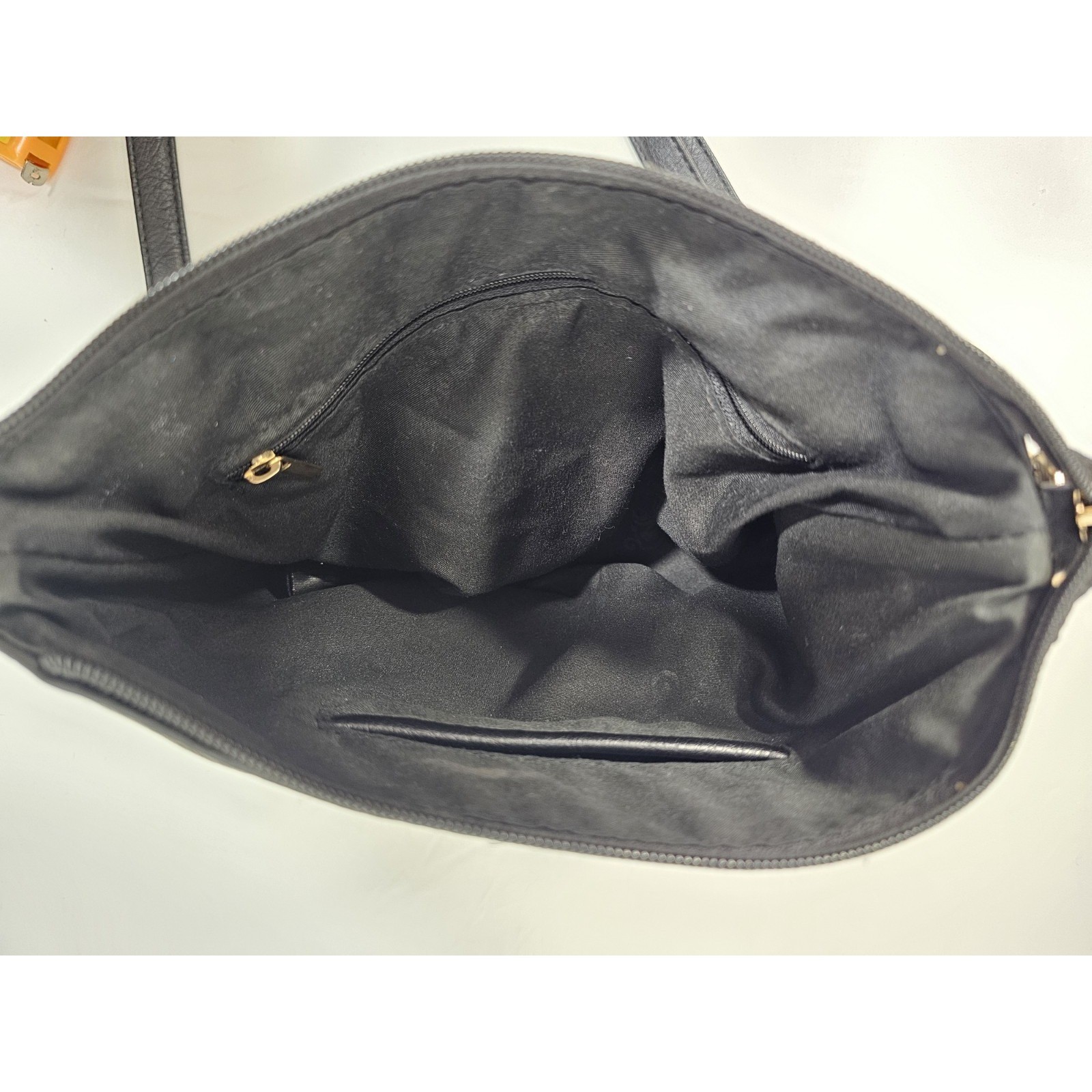 Black Faux Leather – 3 Large Compartments – 10in Wide x 9in High- EUC