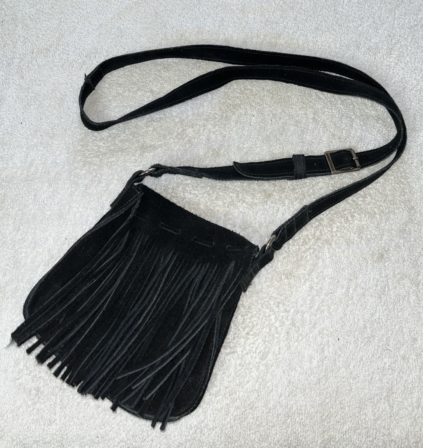 Minnetonka Black Suede Leather Fringed Small Crossbody Boho Biker Purse