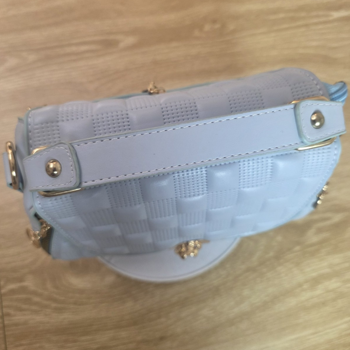 Women’s Light Blue Crossbody Top Handle Bag Gold Hardware