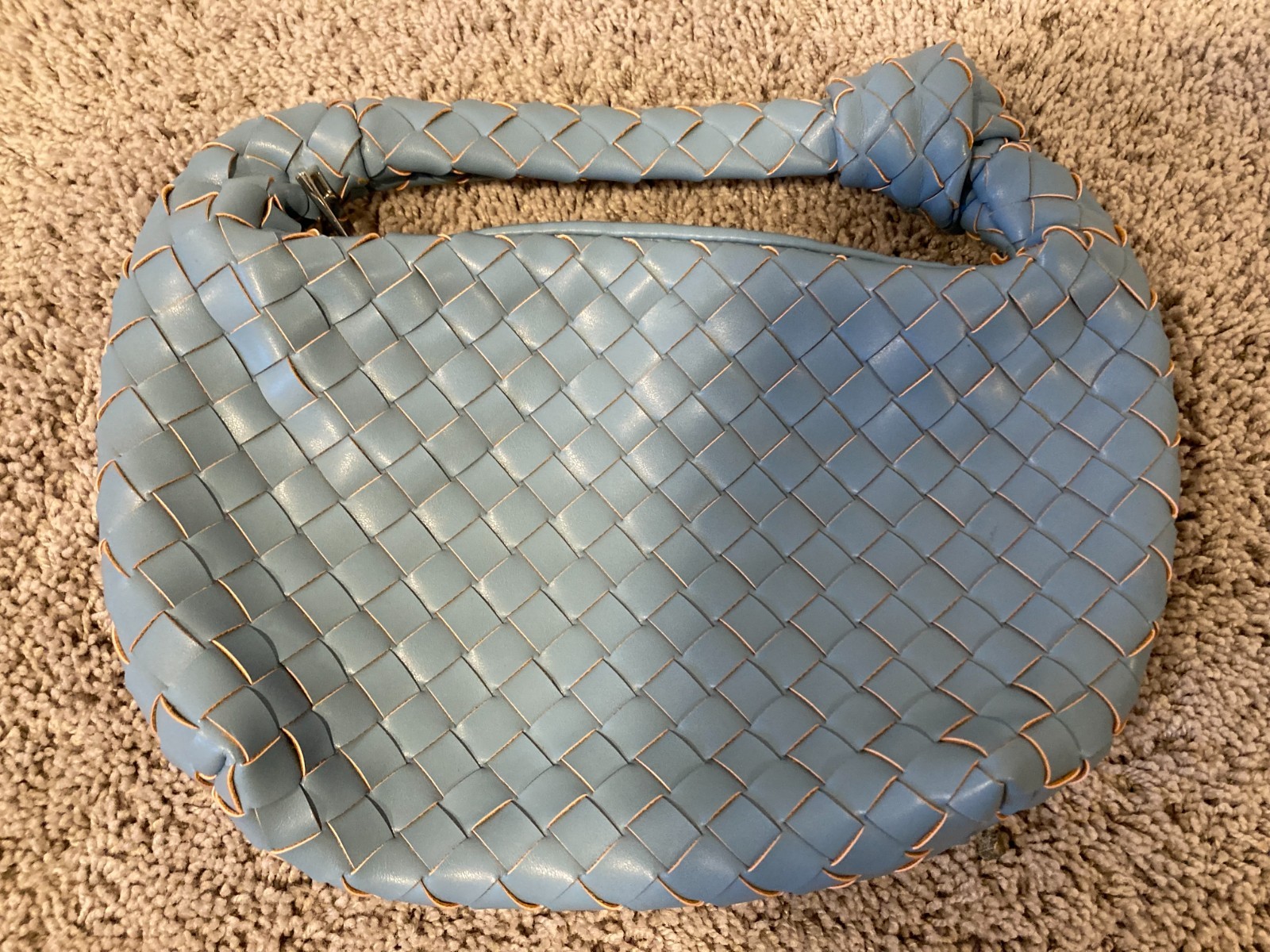 A New Day Woven Knot Hobo Shoulder Bag Womens Light Blue Faux Leather Purse