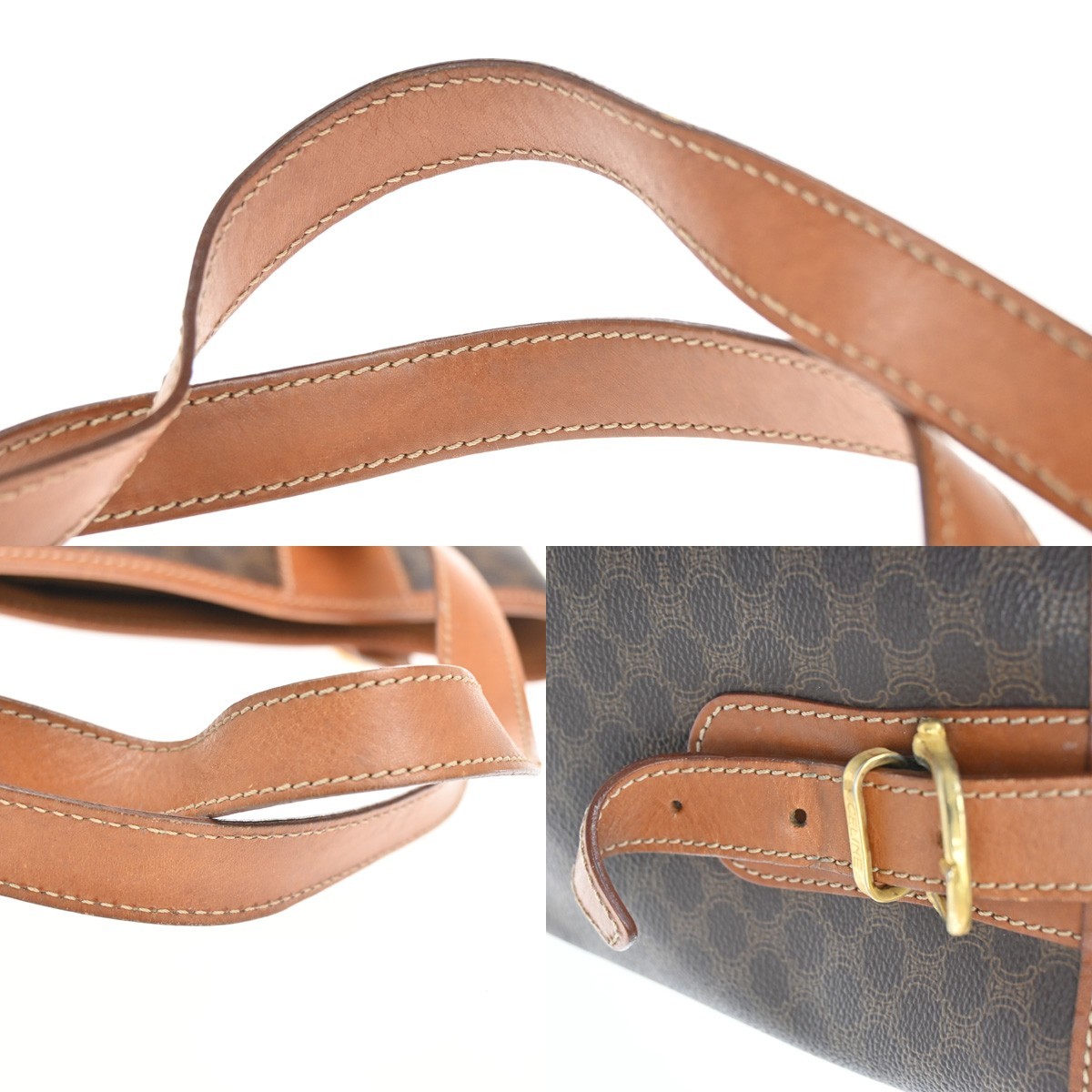 CELINE Logo Macadam Pattern Shoulder Tote Bag PVC Leather Brown GHW 33KC141