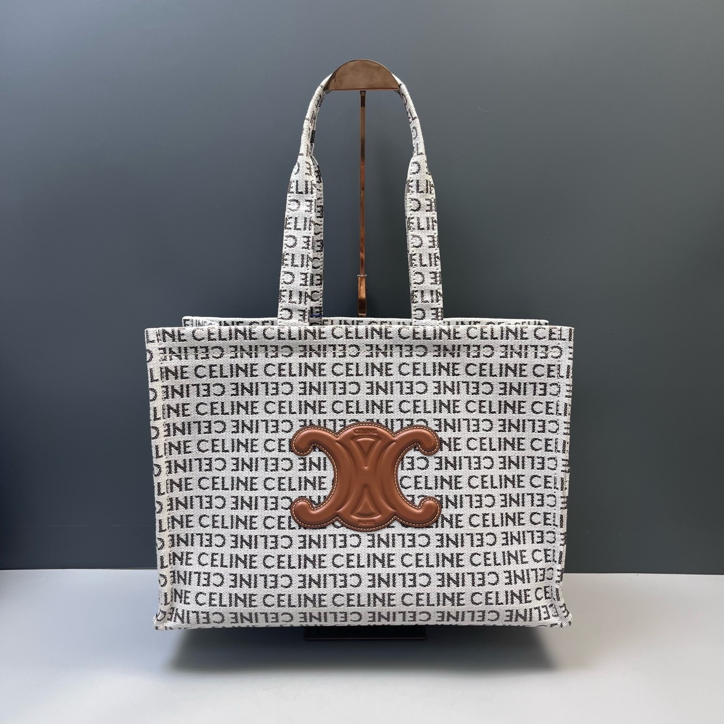 Celine Triomphe Tote Large Beige Canvas & Calfskin Leather Daily Hand Carry Duty