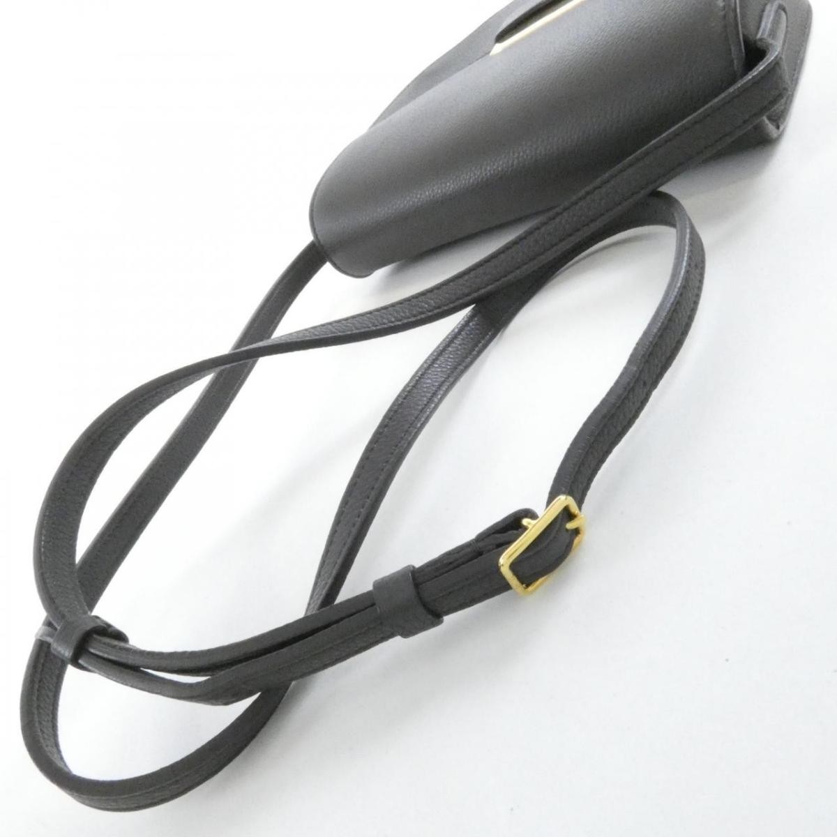 Celine Trotter Small Shoulder Bag Gray Calfskin Leather Gold Hardware