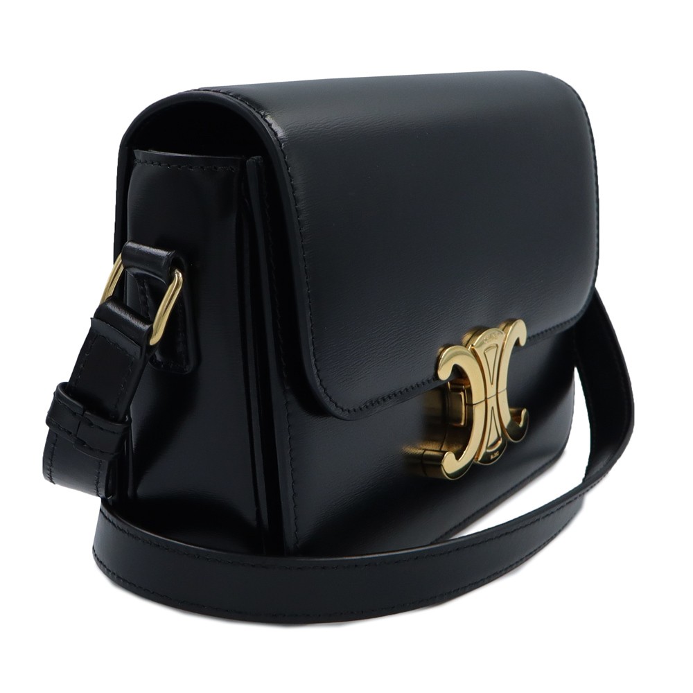 CELINE 188423BF4 Teen Triomphe Shiny calfskin & Lambskin, Black Shoulder Bag