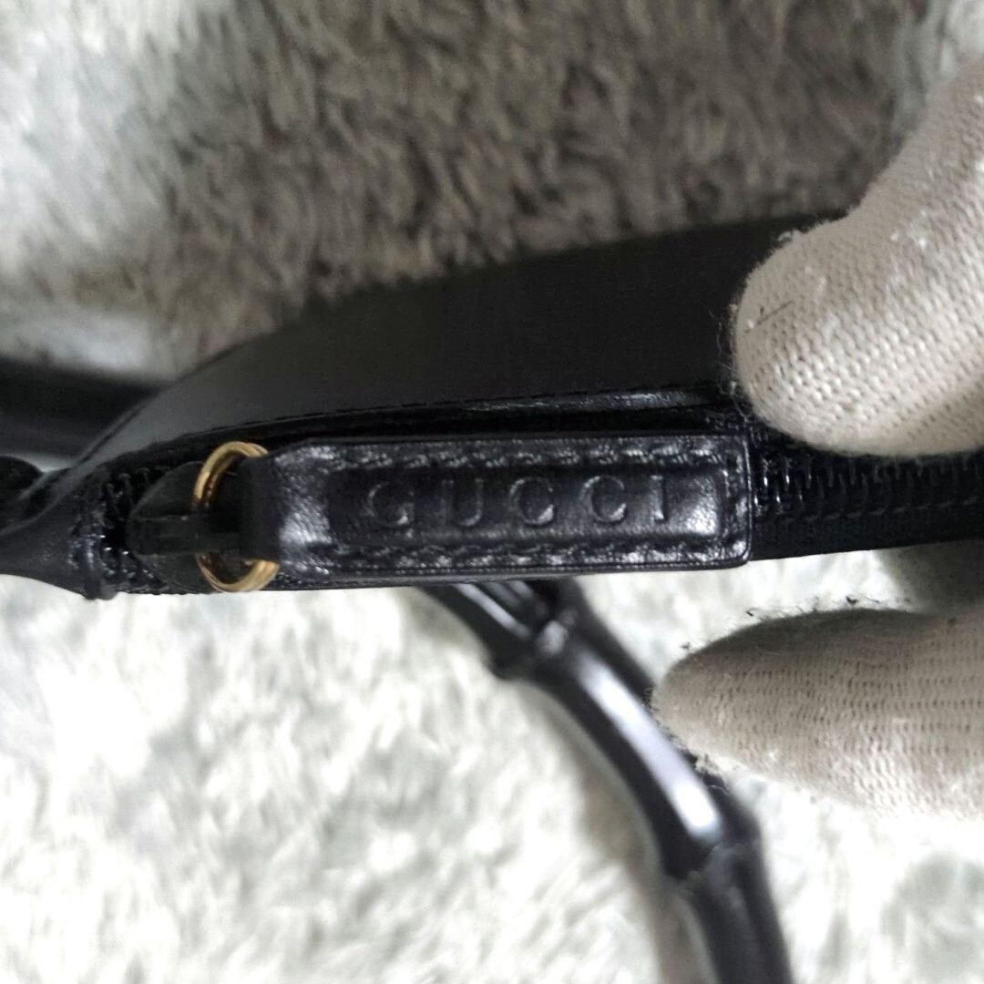Gucci Bamboo Leather Shoulder Bag Black Gold with Pouch Women Authentic