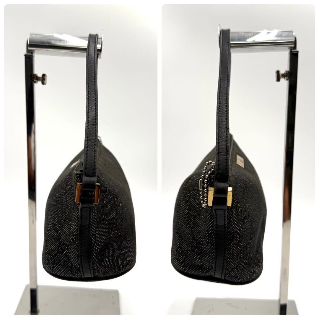 Gucci GG Canvas Black Accessory Pouch Mini Shoulder Handbag Gold Hardware