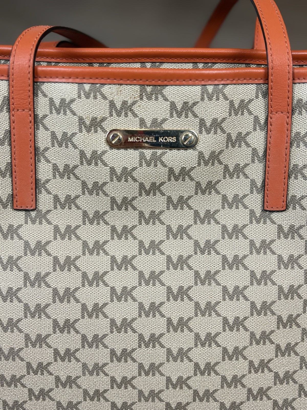 Michael Kors Beige Orange Logo Tote Shoulder Bag