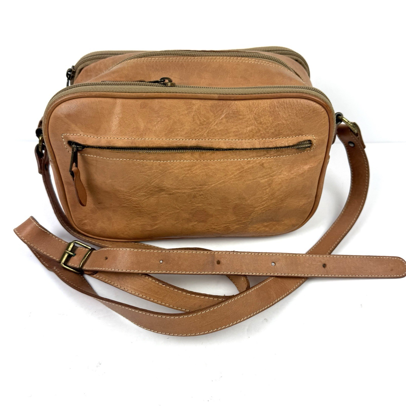 Saks 5th Avenue Vintage Crossbody Bag Cognac Distressed Leather Boho Timeless