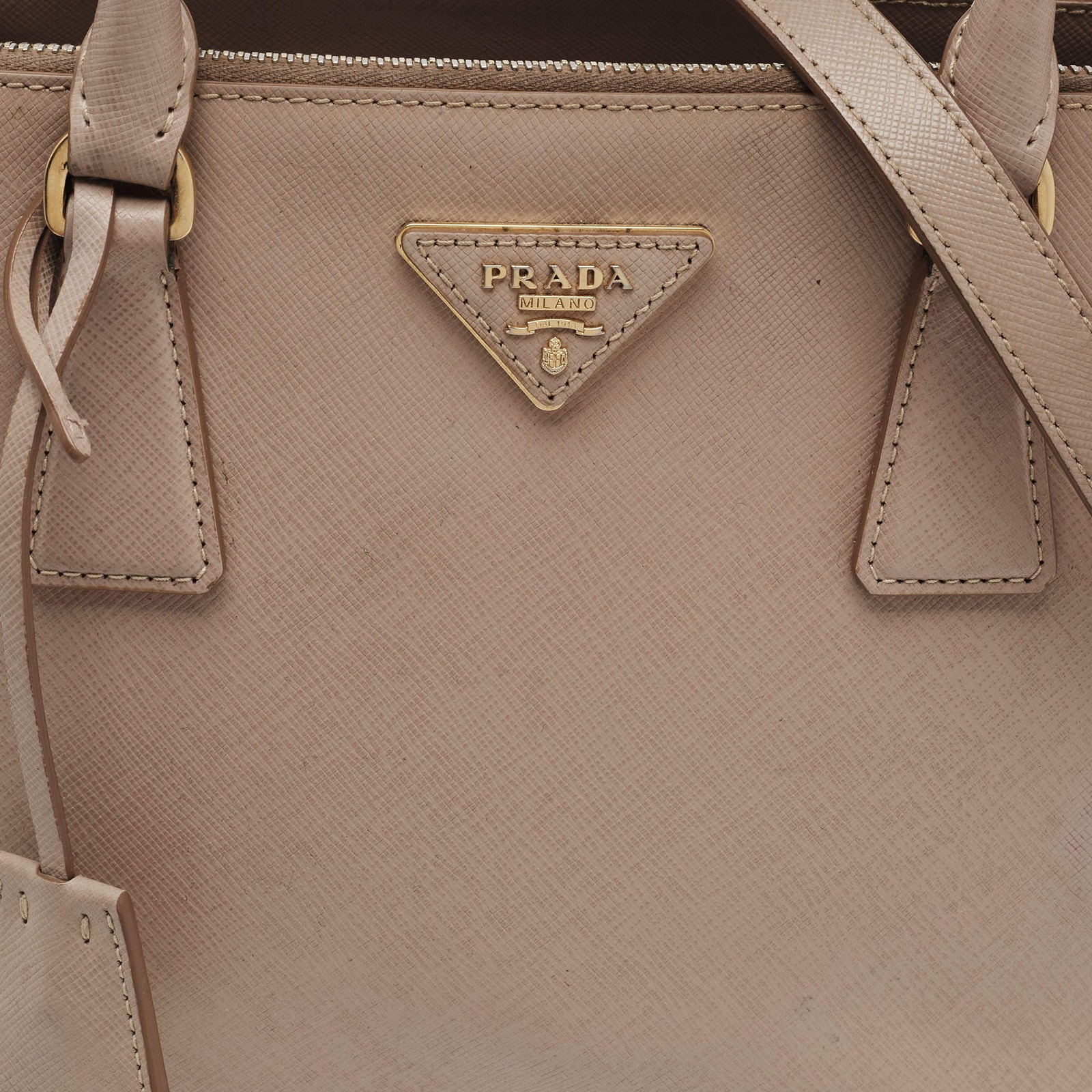 Prada Galleria Double Zip Beige Medium Saffiano Leather Tote