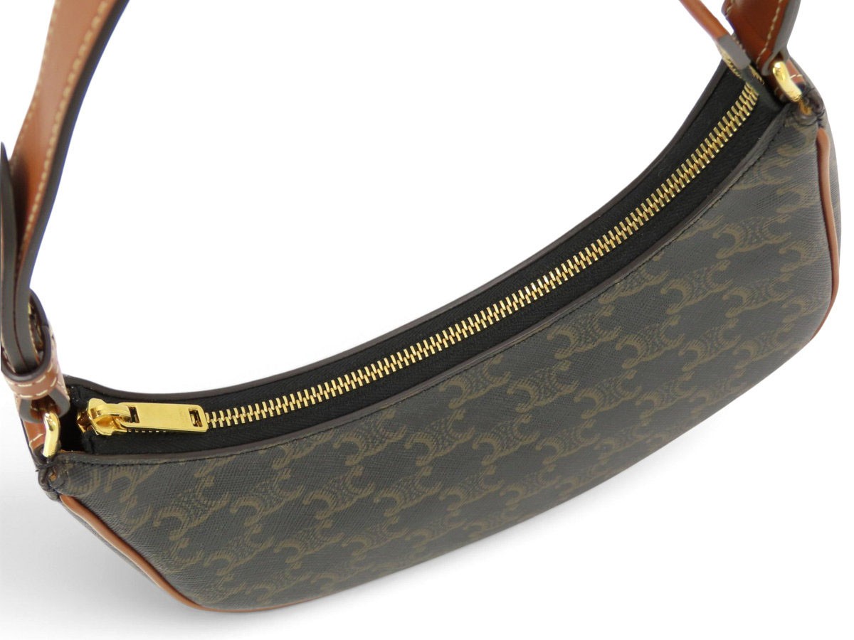 CELINE AVA Triomphe One-Shoulder Bag Hobo Handbag Tan Black Brown 193952BZJ.04LU
