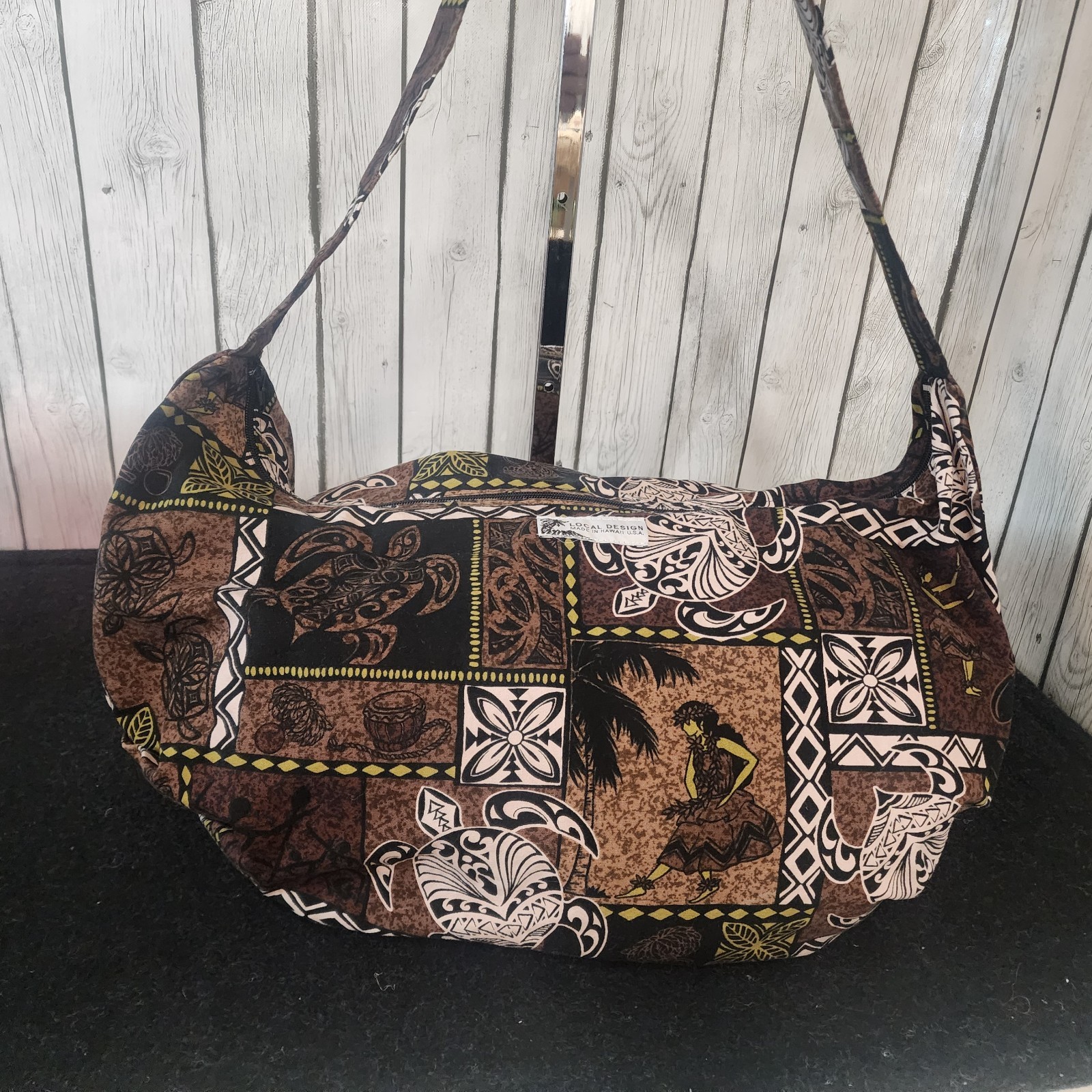 Local Design Hawaii Patchwork Turtle Hula Shoulder Hobo style Bag 25”
