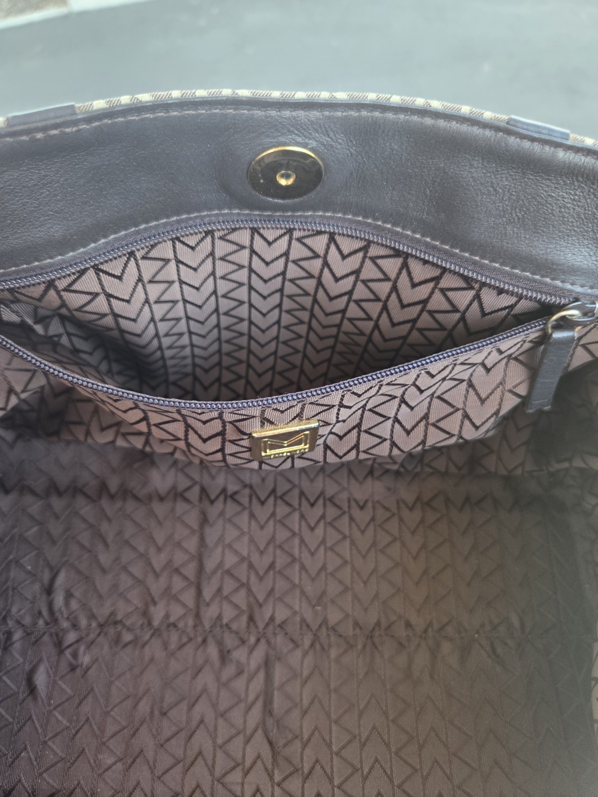 Michael Kors Vintage Canvas Black/Beige Logo Tote, Gold Hardware, Inner Pockets