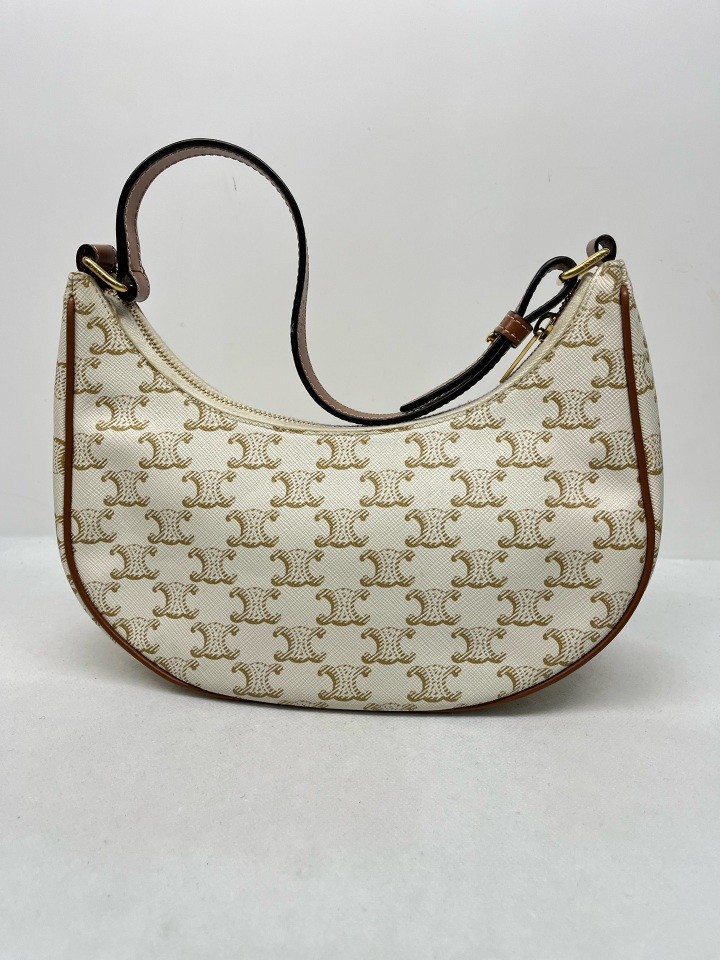 CELINE White Caramel Monogram Women’s Shoulder Underarm Pea Bag