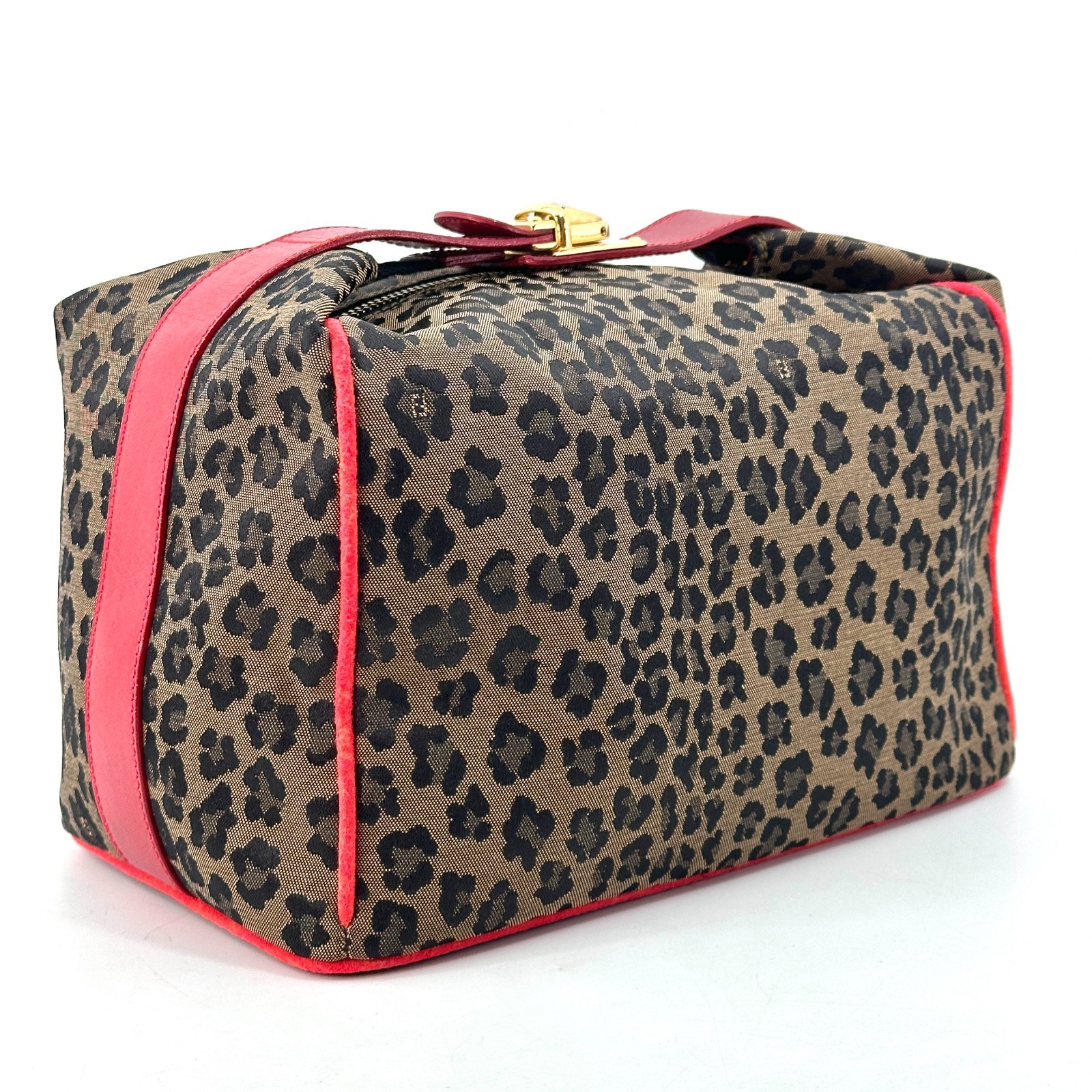 Fendi Vanity Bag Hand Bag Purse Nylon Leopard Red Authentic 413T0384