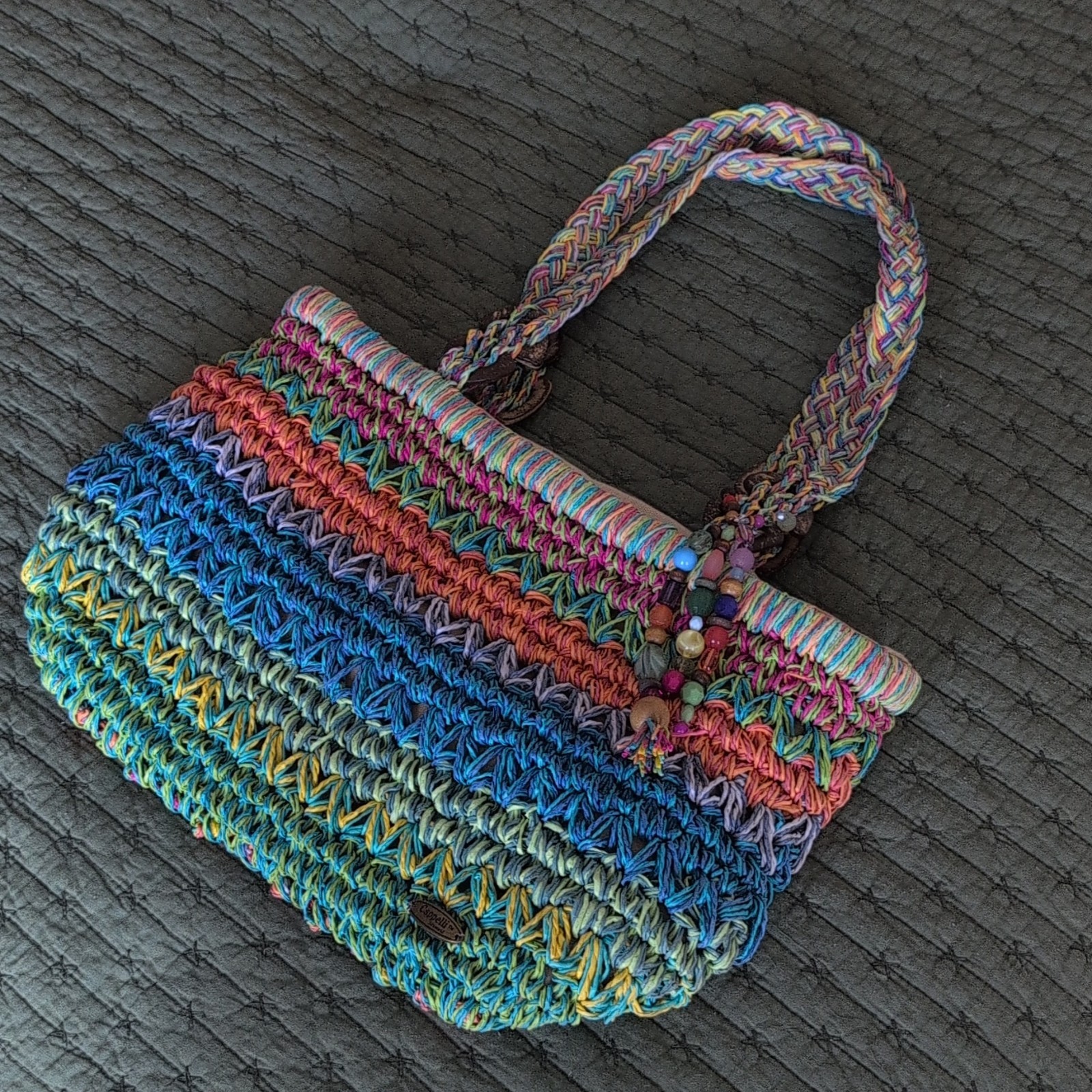 Cappelli Straworld Multicolor Top Handle Bag w/ Beaded Tassel Charm
